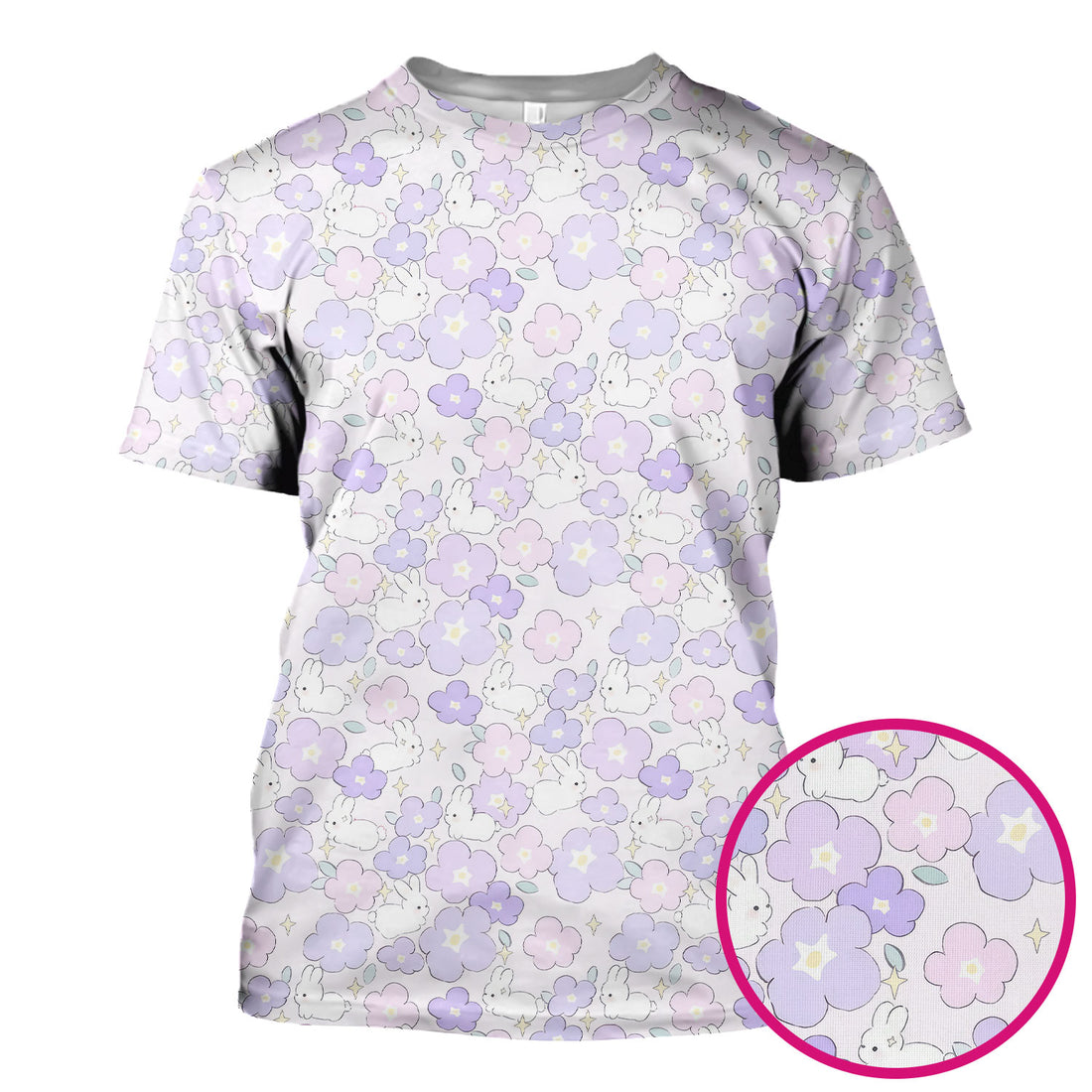 Cute Bunny Floral Pastel Pattern Scrub Top, Breathable Fabrics Nursing Uniform