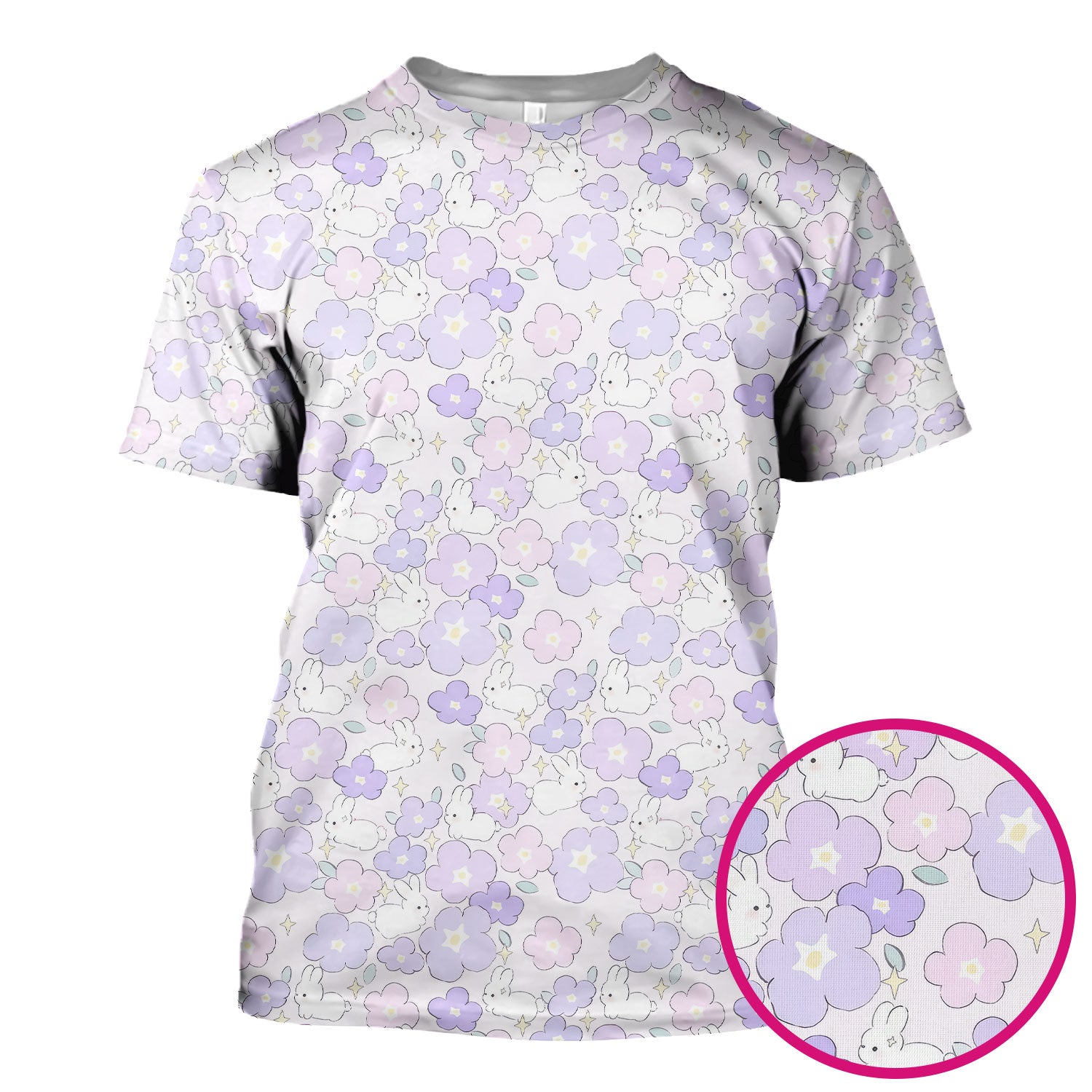 Cute Bunny Floral Pastel Pattern Scrub Top, Breathable Fabrics Nursing Uniform