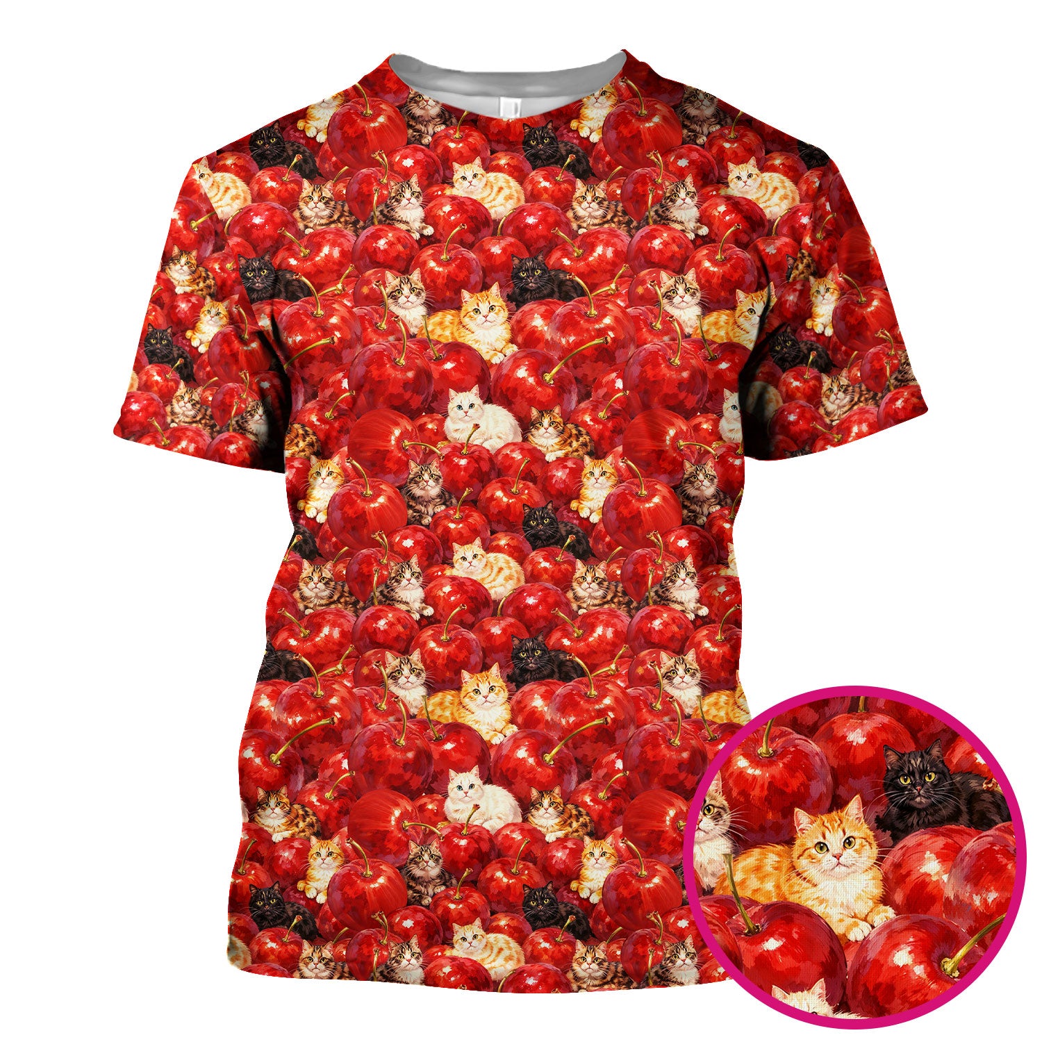 Cute Cat Cherry Pattern Scrub Top,  Comfortable Scrubs for Nurses