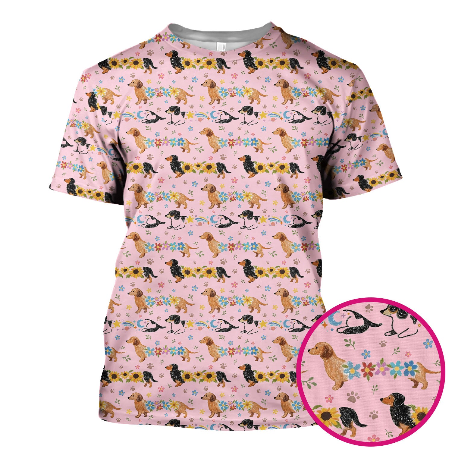 Floral Wiener Dog Pattern Scrub Top, Medical Scrubs for Nurses