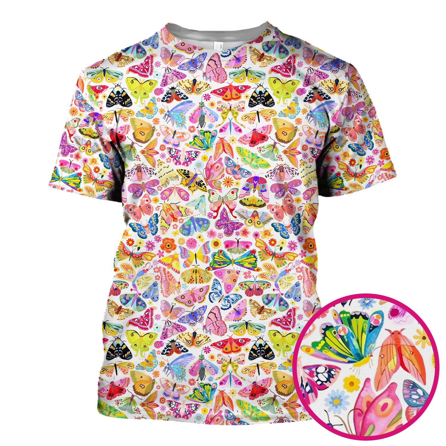 Cute Bright Butterfly Moth Floral Scrub Top, Comfortable Scrubs for Nurses