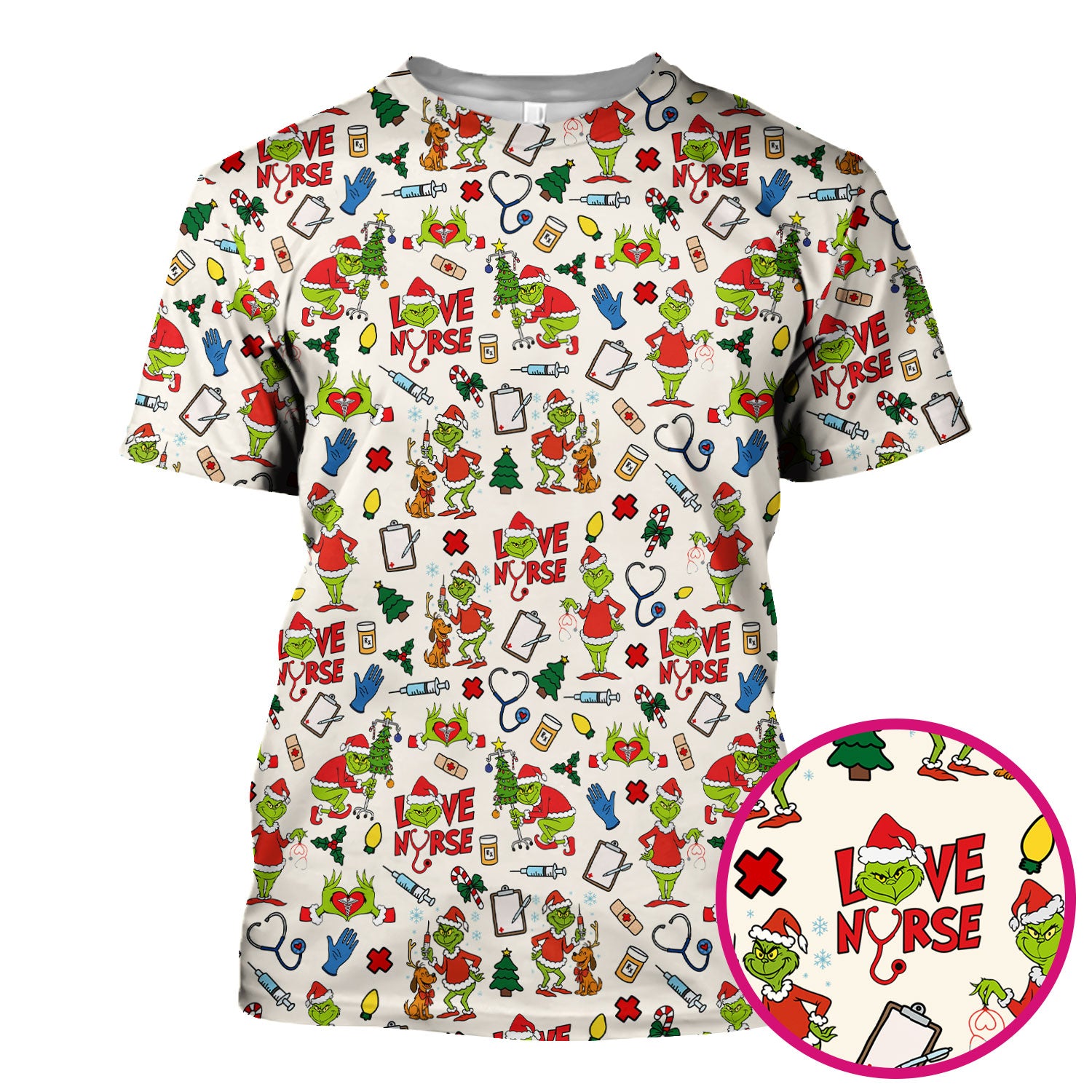 Grinch Nurse Scrub Shirt Multi Colors - Love Nurse Christmas Scrub Top - Funny Holiday Nursing Workwear with Pockets