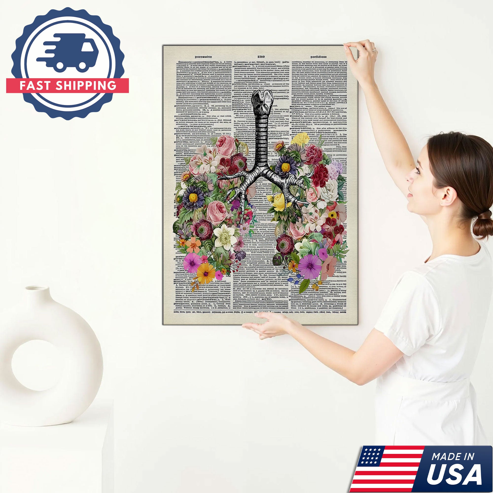 Floral Human Anatomy Nurse Canvas Wall Art, Medical Office Decor