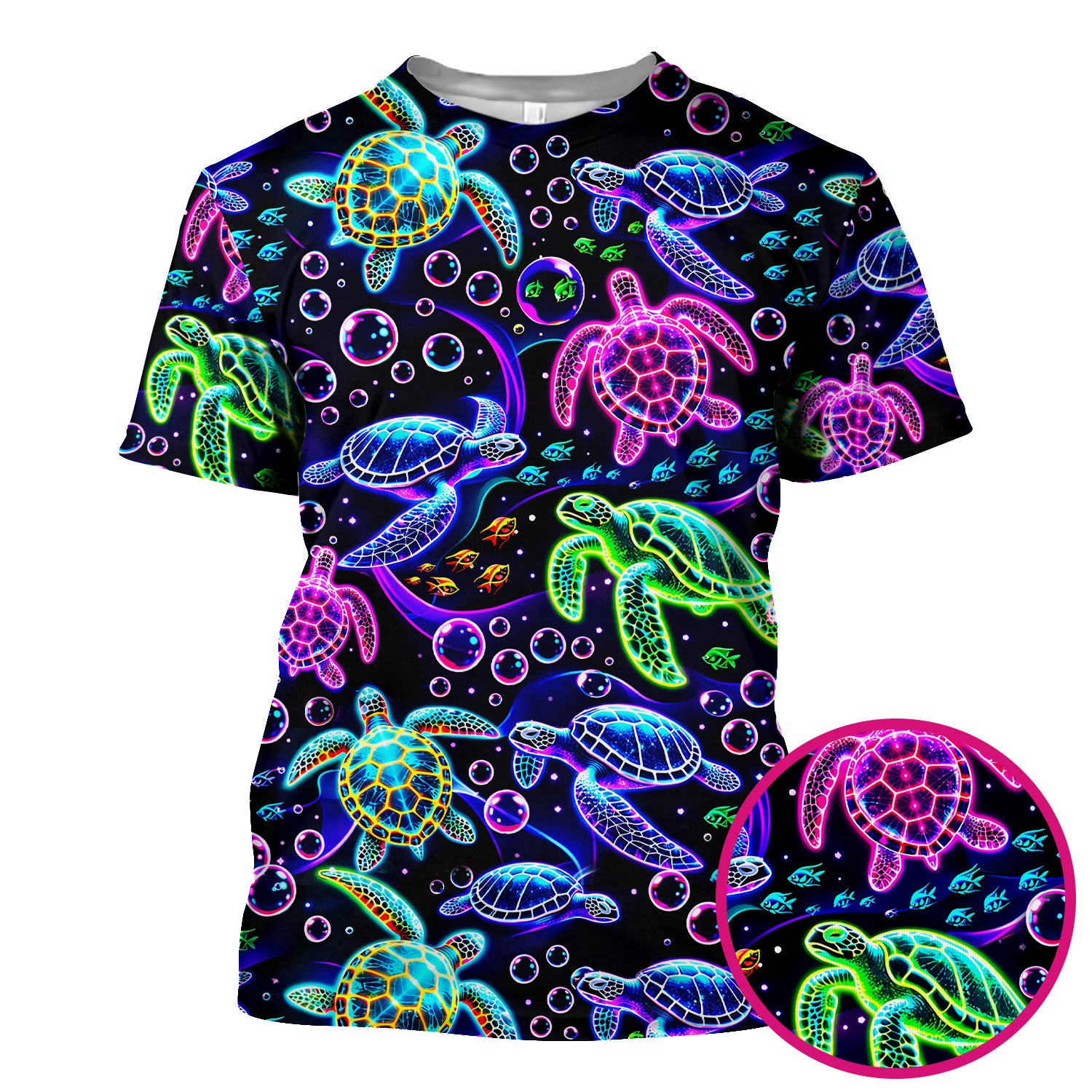 Neon Sea Turtle Swimming Bubble Ocean Scrub Top, Breathable Fabrics Nursing Uniform