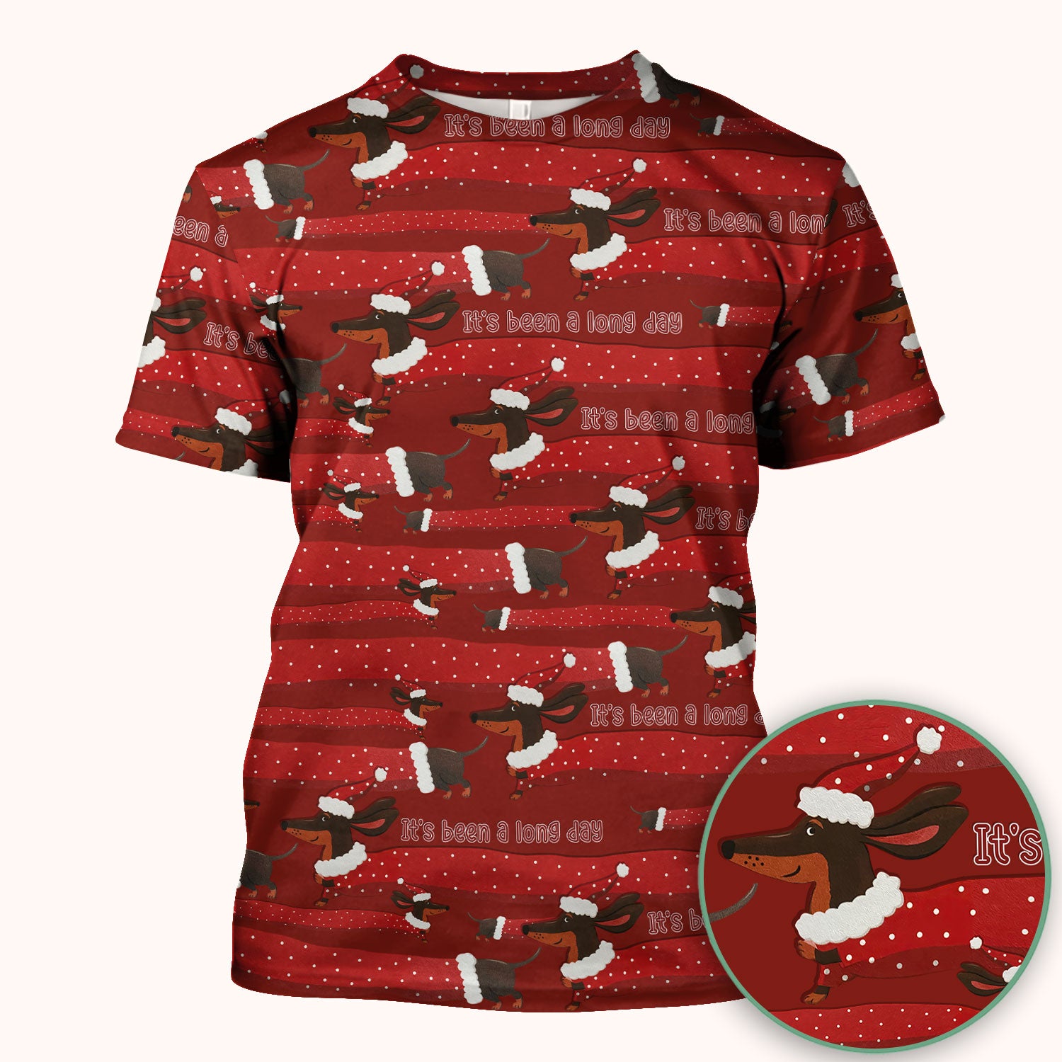 Funny Dachshund Christmas Scrub Top - It's Been a Long Day Shirt - Cute Wiener Dog Holiday Medical Uniform for Women