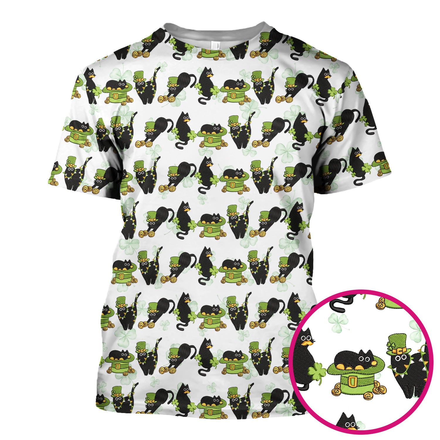 St. Patrick Black Cat Clover Print Nurse Scrub Top, Comfortable Scrubs for Nurses