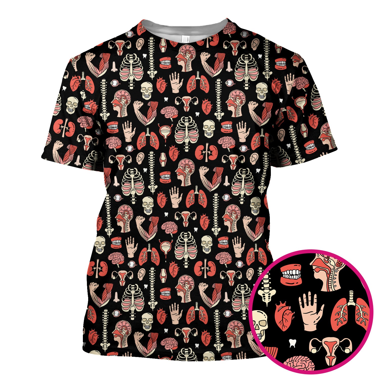 Human Anatomy Body Parts Pattern Scrubs Top, Comfortable Scrubs for Nurses