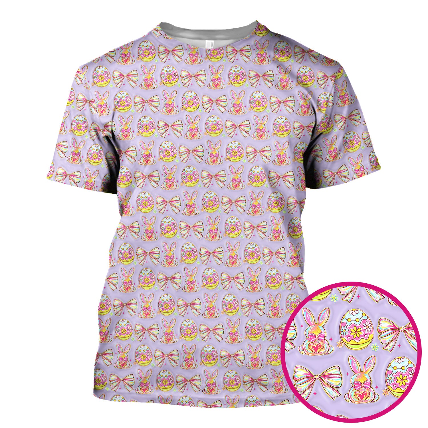Easter Bunny Pastel Egg Bow Pattern Scrub Top, Breathable Fabrics Nursing Uniform
