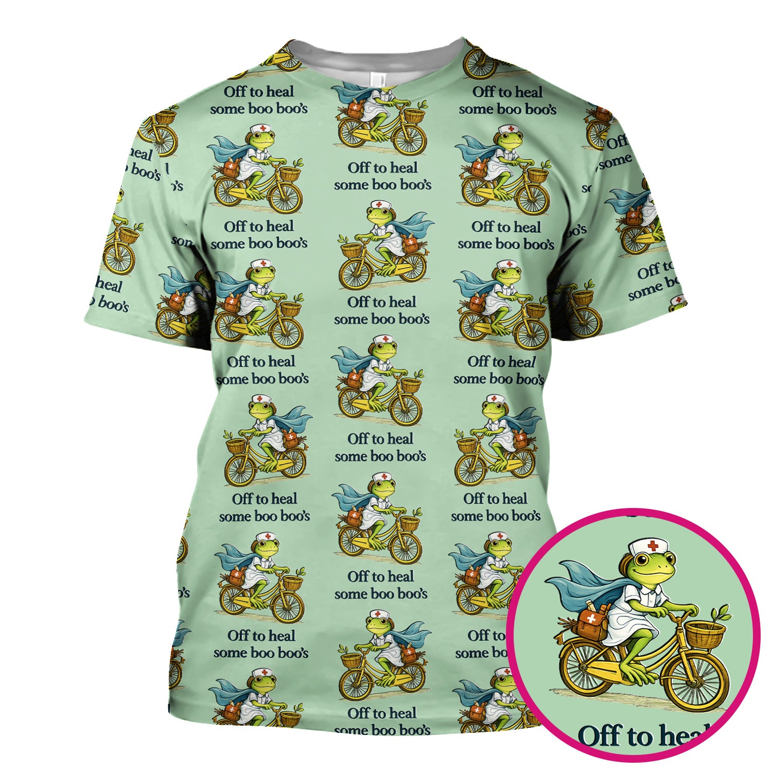 Funny Frog Nurse Cycling Pattern Scrub Top, Comfortable Scrubs for Nurses