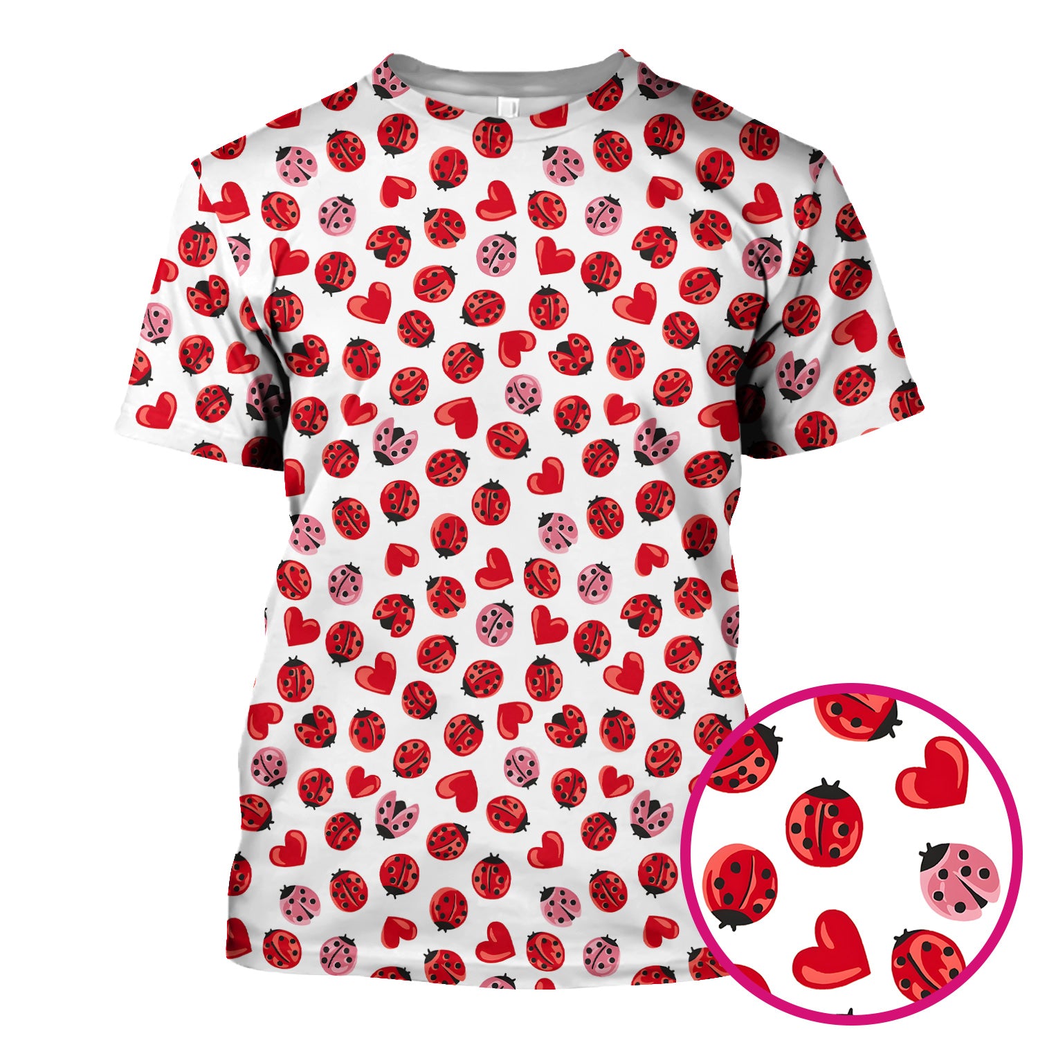Cute Ladybug and Red Heart All Over Print Scrub Top, Comfortable Scrubs for Nurses