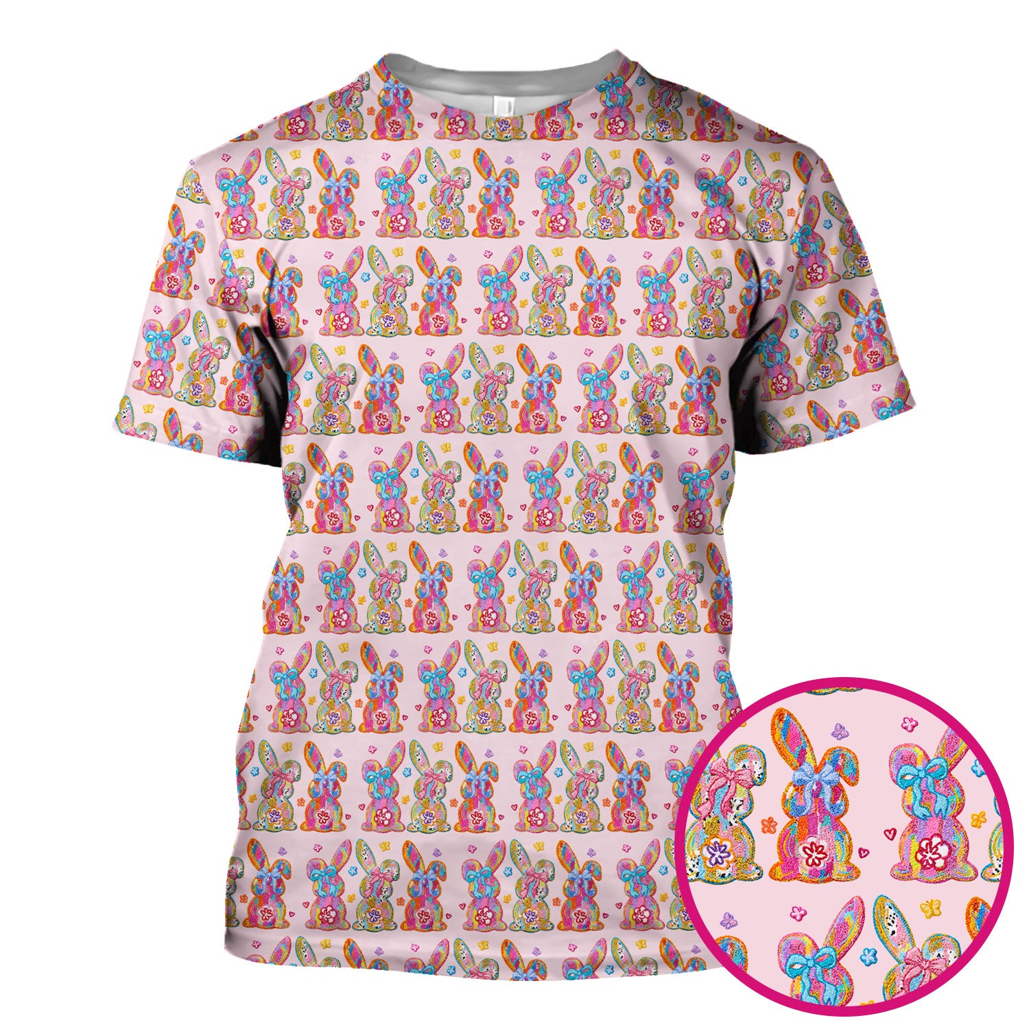 Cute Pastel Bunny Floral Pattern Scrub Top, Comfortable Scrubs for Nurses, Easter