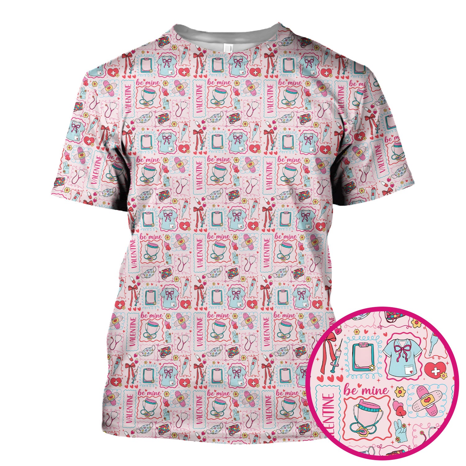 Valentine Medical Hearts Bandages Syringes Scrub Top, Comfortable Scrubs for Nurses