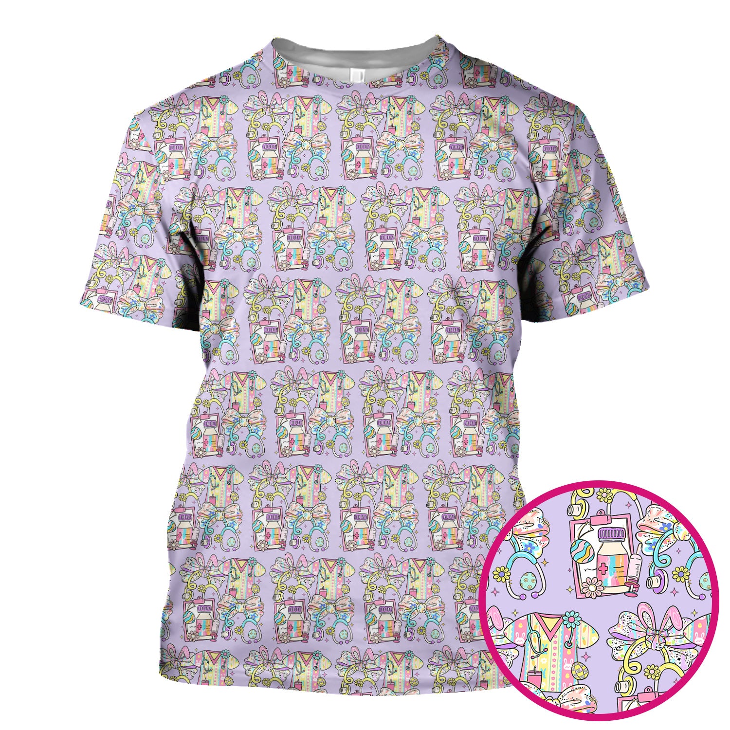 Colorful Nurse Scrub Supplies Pattern Scrub Top, Breathable Fabrics Nursing Uniform