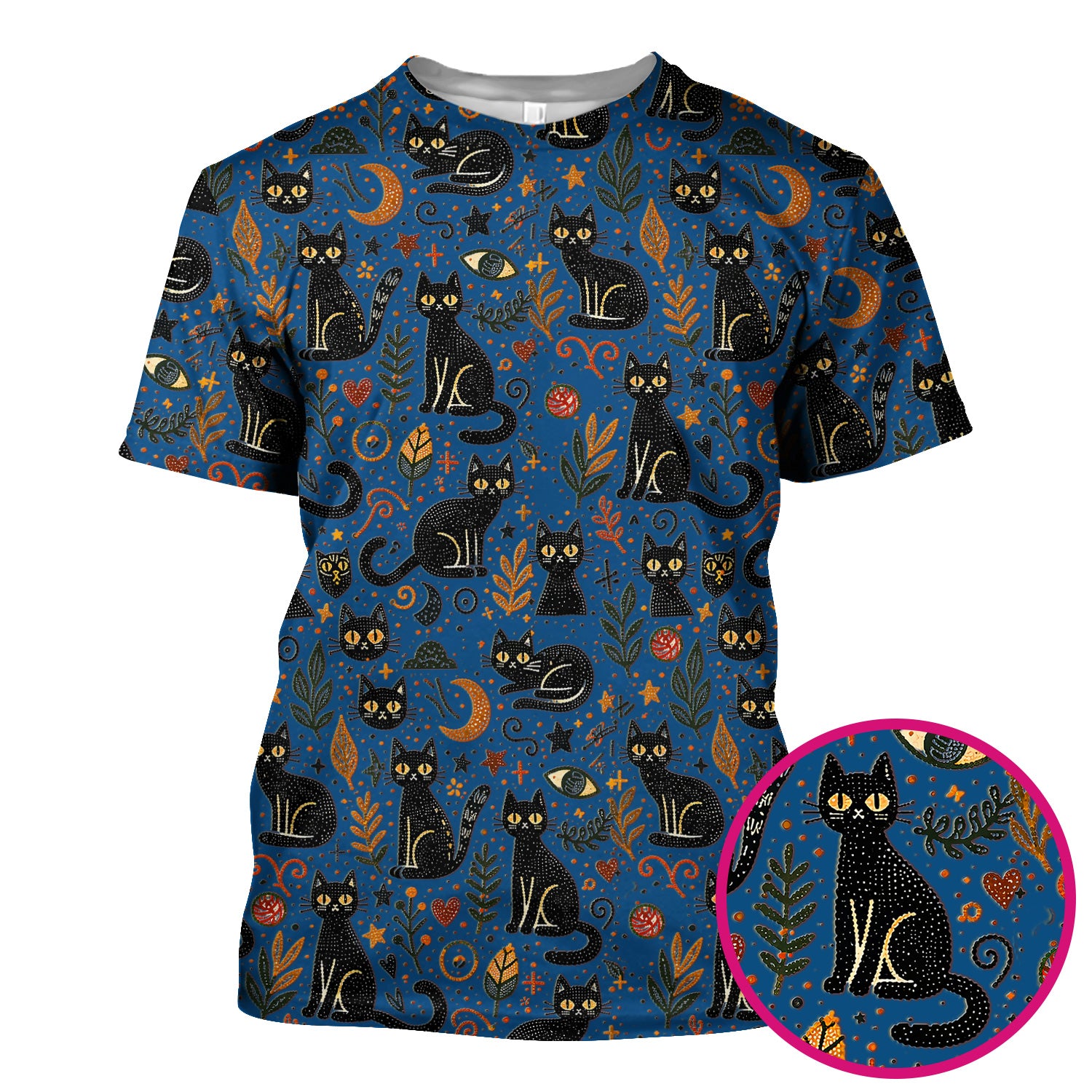 Mystic Black Cat Celestial Doodle Pattern Scrub Top, Comfortable Scrubs for Nurses