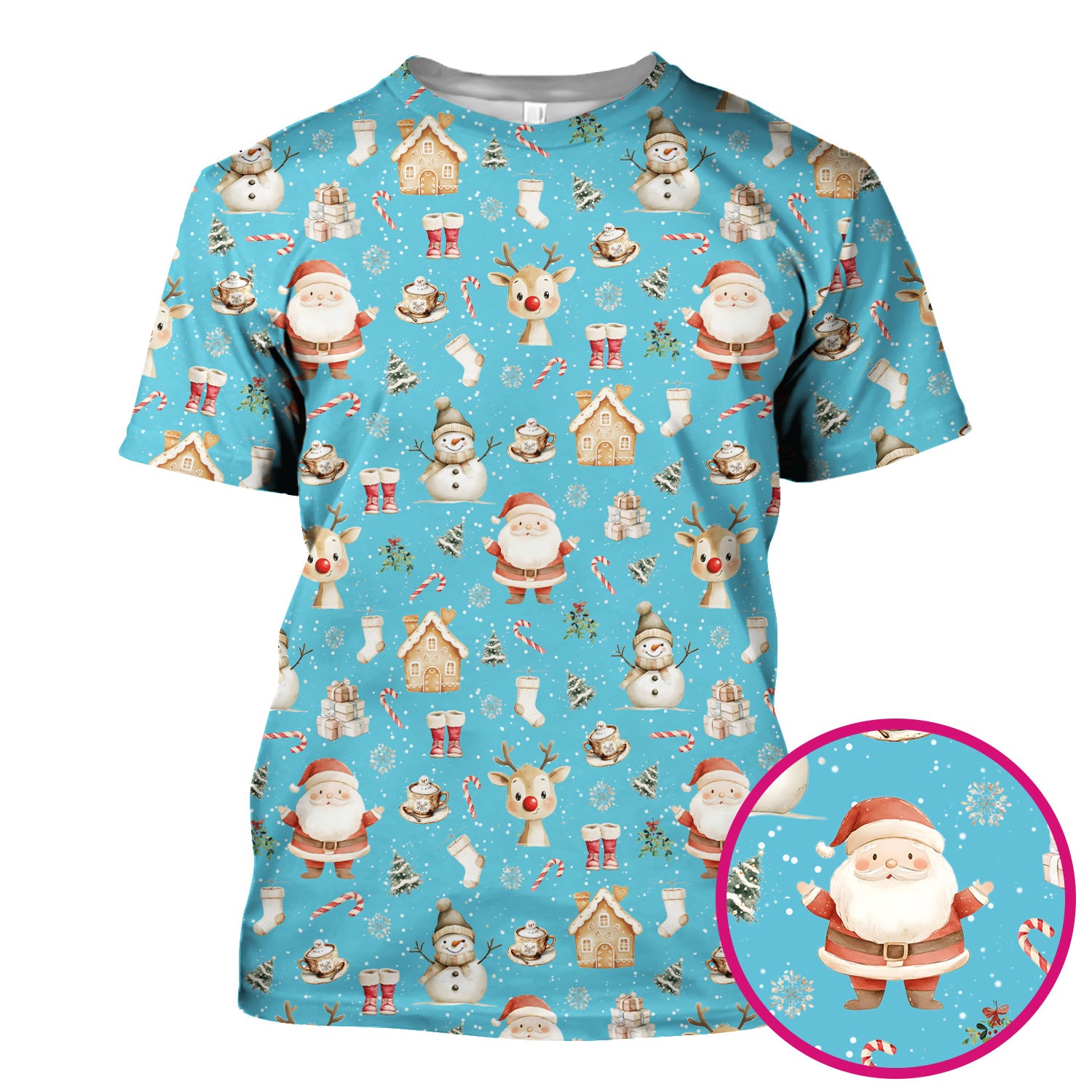Christmas Santa Pattern  Scrub Top – Cute Medical Uniform for Nurses - Breathable Fabrics Nursing Uniform
