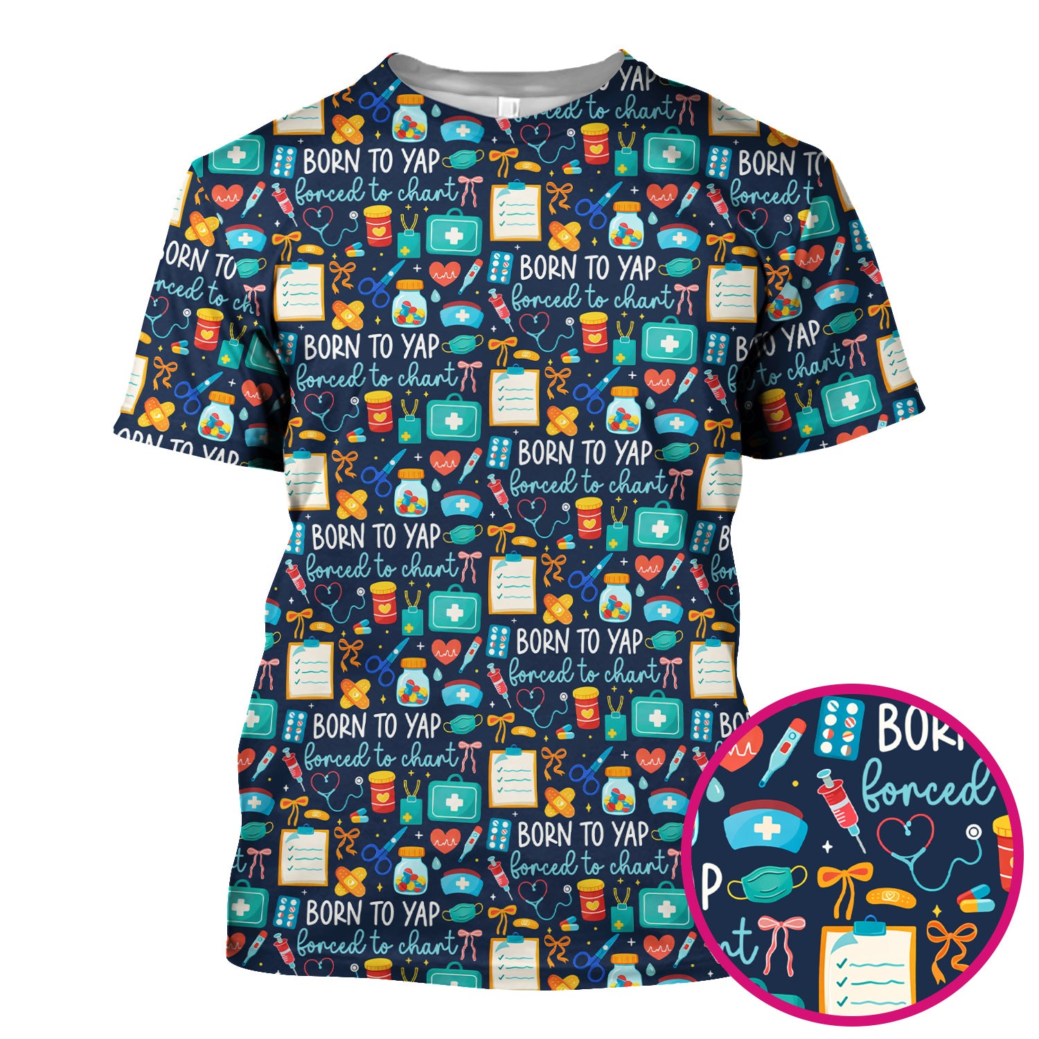 Born To Yap Medical Tools Pattern Scrub Top, Comfortable Scrubs for Nurses