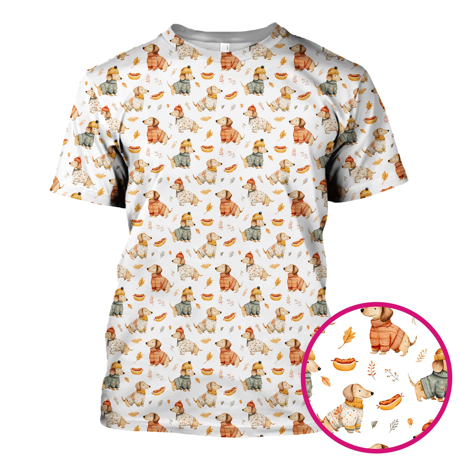 Autumn Dachshund Dog Sweater Print Scrub Top, Comfortable Scrubs for Nurses