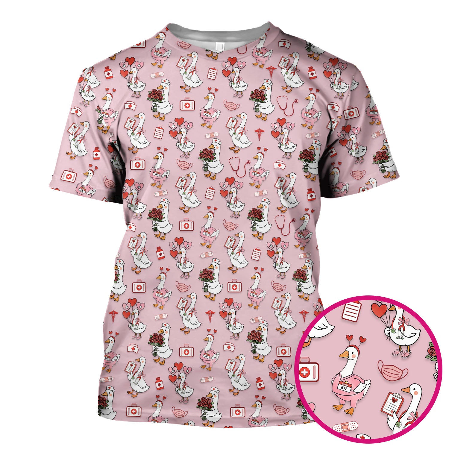 Cute Goose Nurse Medical Pattern Scrub Top, Comfortable Scrubs for Nurses