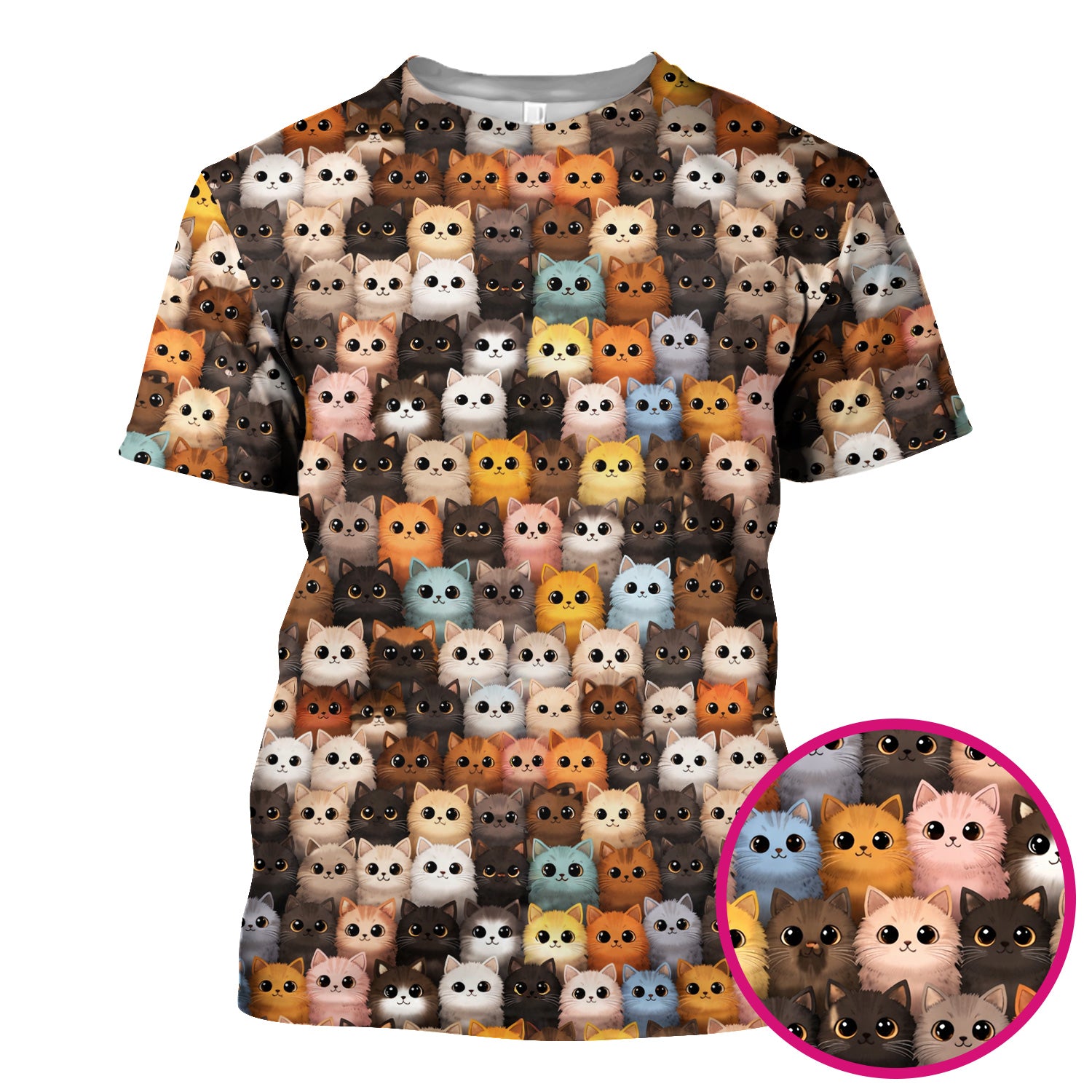 Cute Colorful Cat Pattern Scrub Top, Lightweight Medical Work Uniform