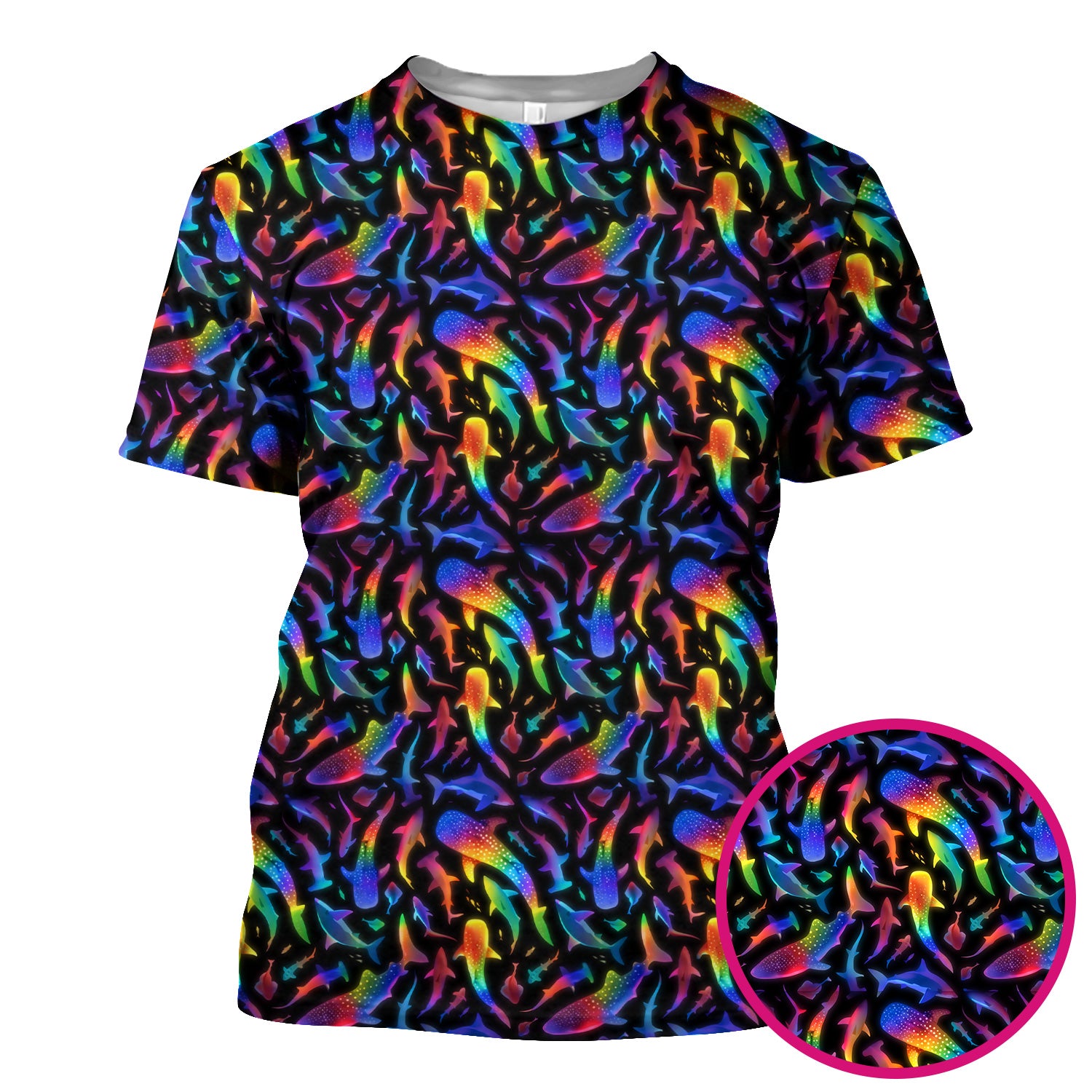 Vibrant Rainbow Shark Pattern Scrub Top, Comfortable Scrubs For Nurses