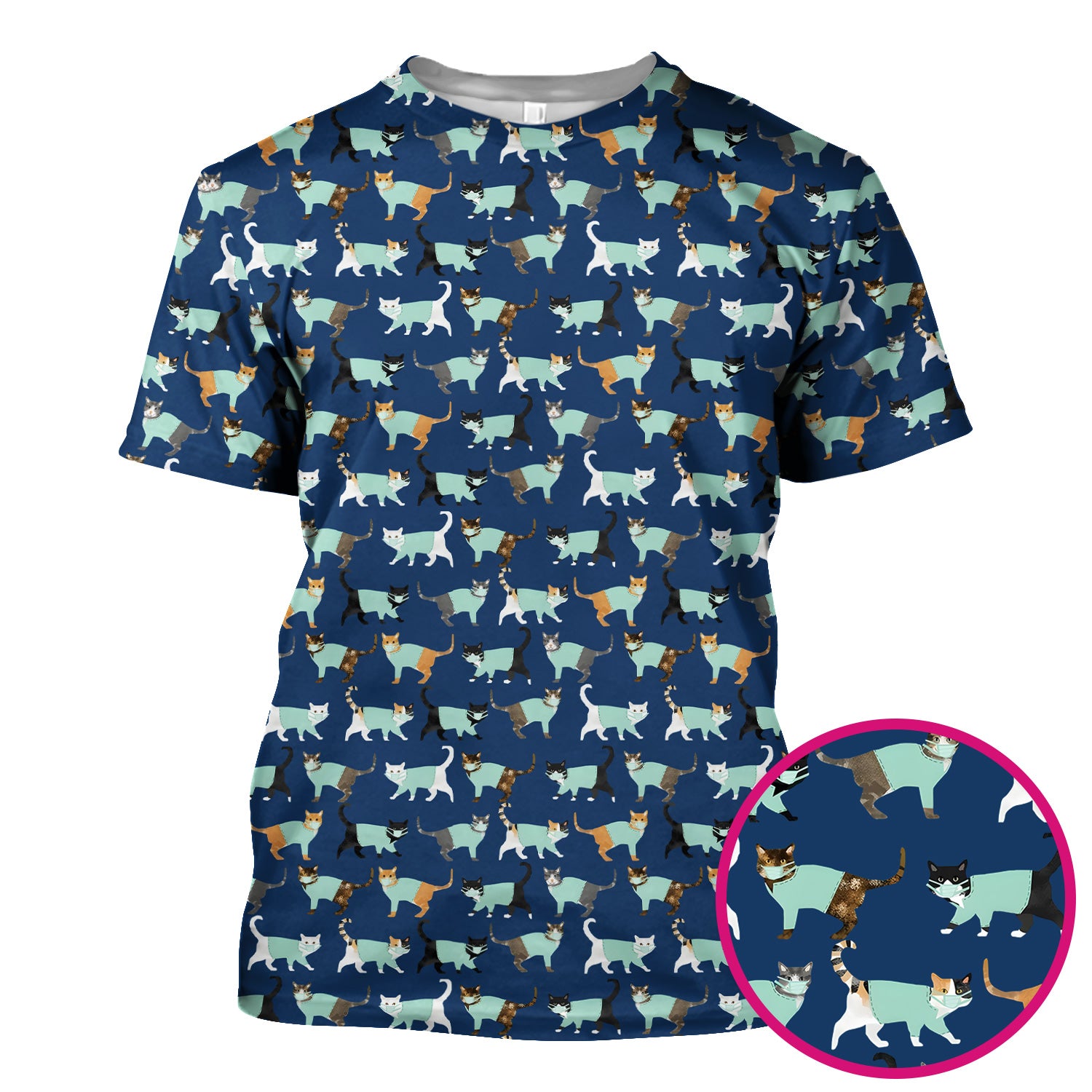 Playful Cat Nurse All Over Print Scrub Top, Comfortable Scrubs for Nurses