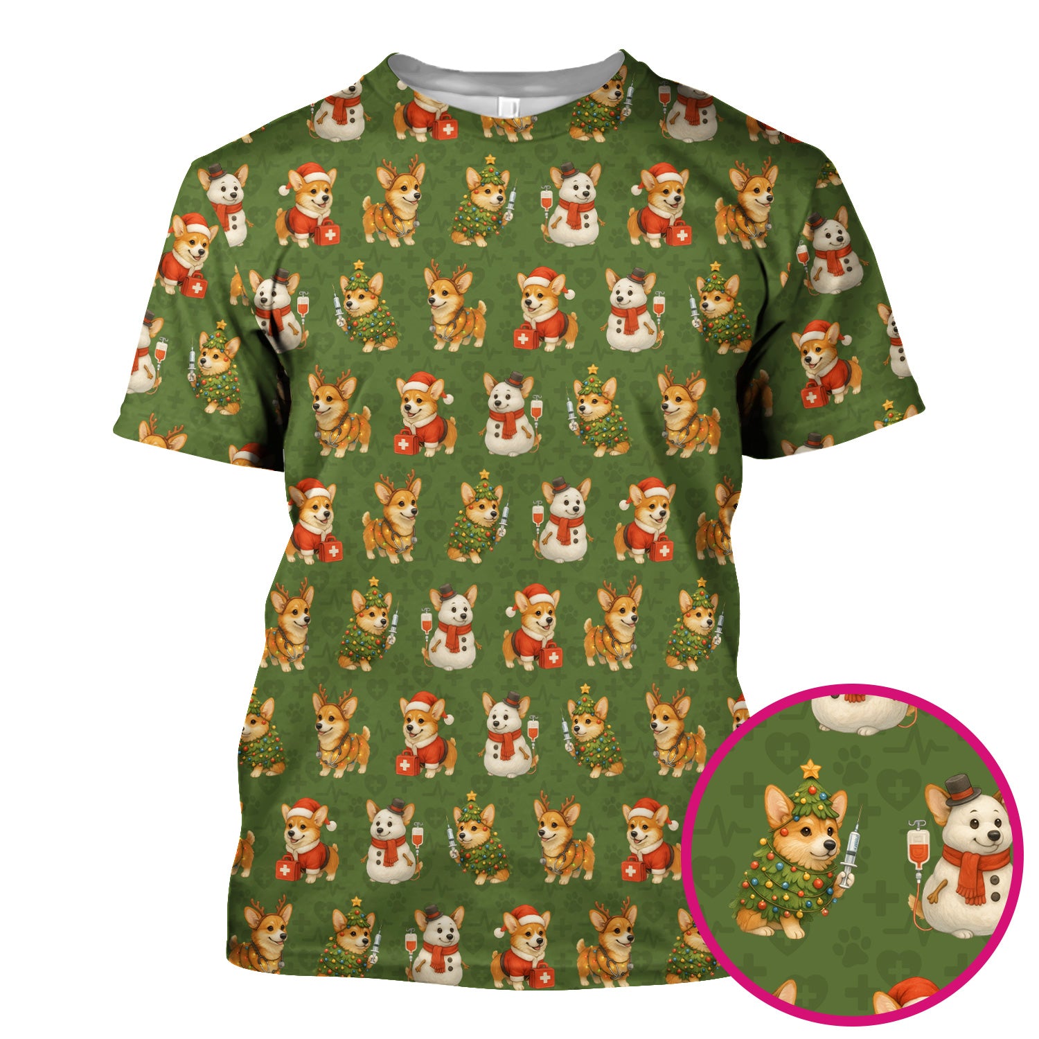 Cute Christmas Corgi Scrubs - Festive Pattern Scrub Top for Women - Cozy Holiday Nurse Scrubs Gift for Dog Lovers