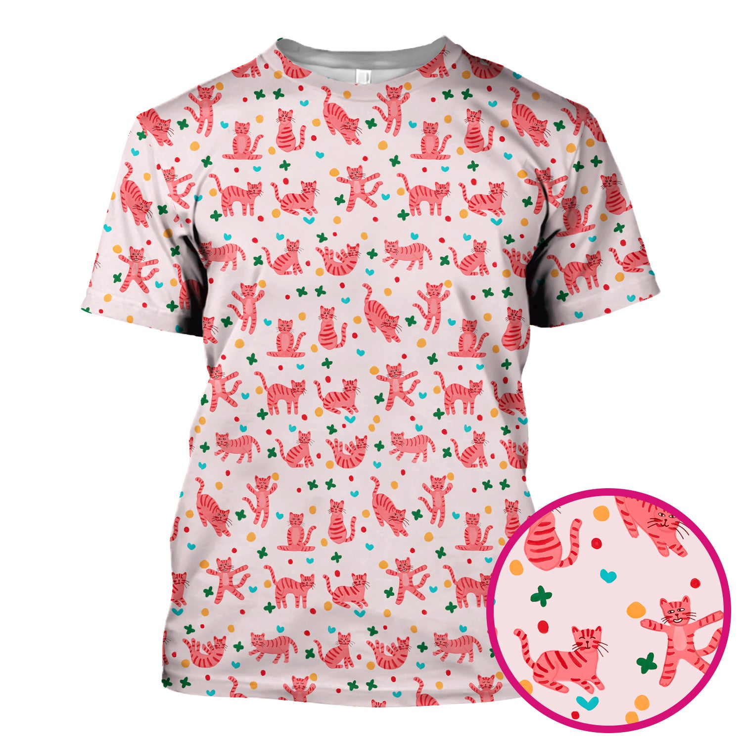 Cute Pink Cat Pattern Scrub Top, Comfortable Scrubs for Nurses