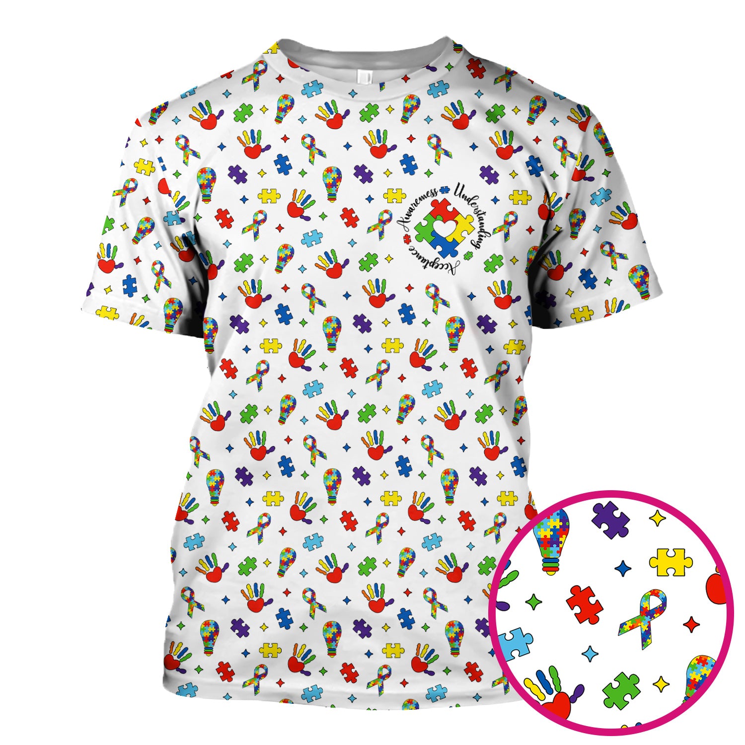 Autism Awareness Colorful Puzzle Pattern Scrub Top, Comfortable Scrubs for Nurses