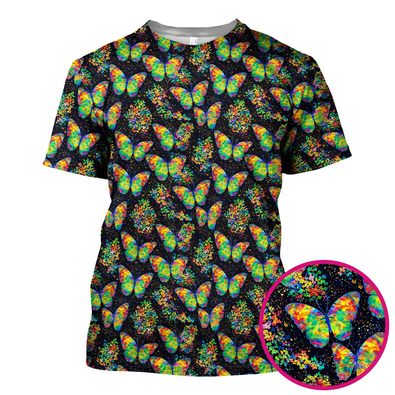 Rainbow Butterfly Galaxy Pattern Scrub Top, Comfortable Scrubs for Nurses