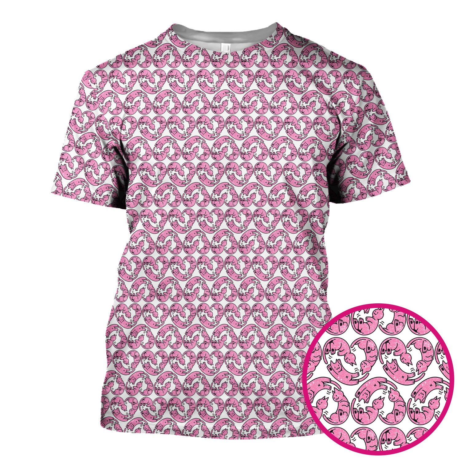 Cute Pink Cat Cartoon Pattern Scrub Top, Comfortable Scrubs for Nurses