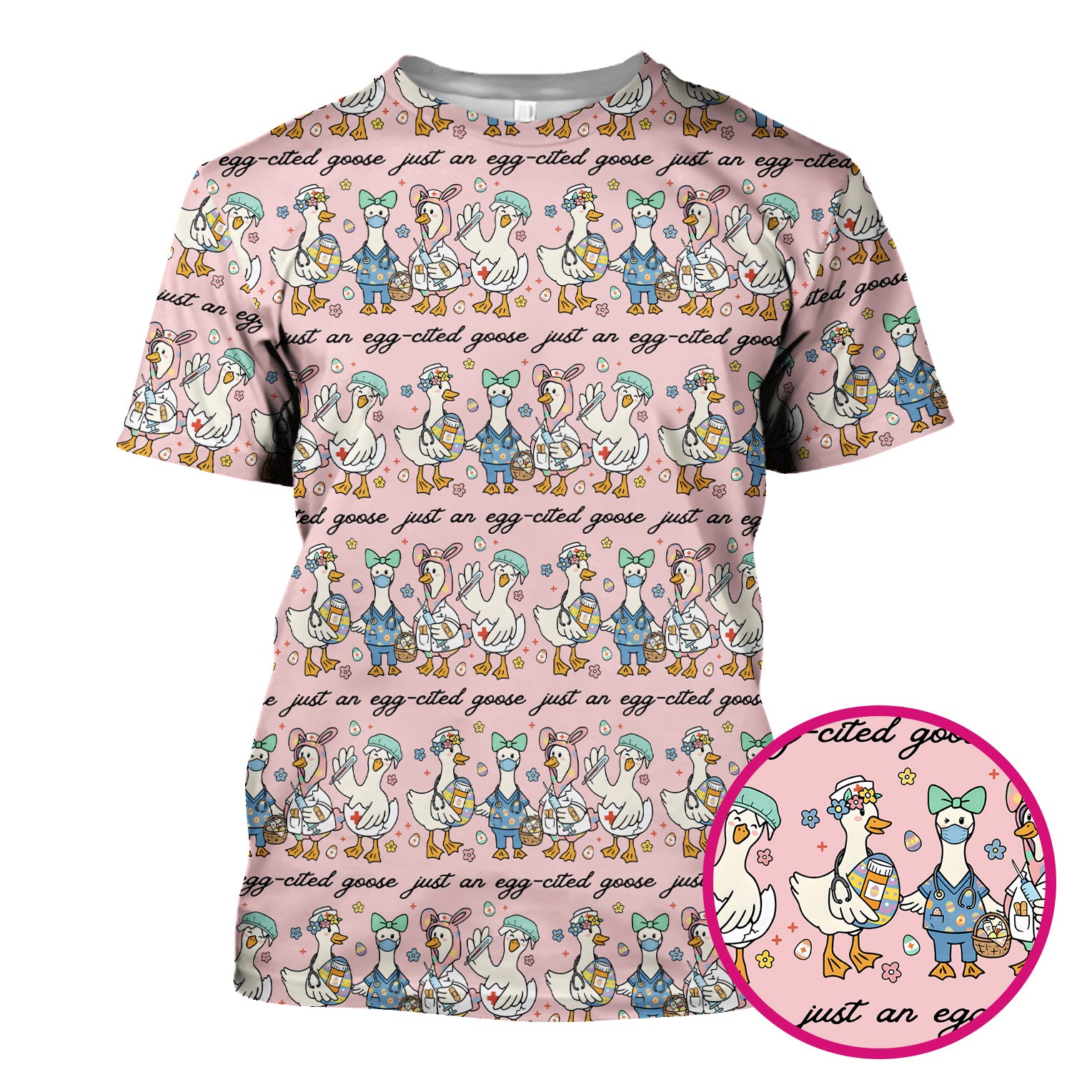 Funny Easter Nurse Goose Pattern Scrub Top, Comfortable Scrubs for Nurses