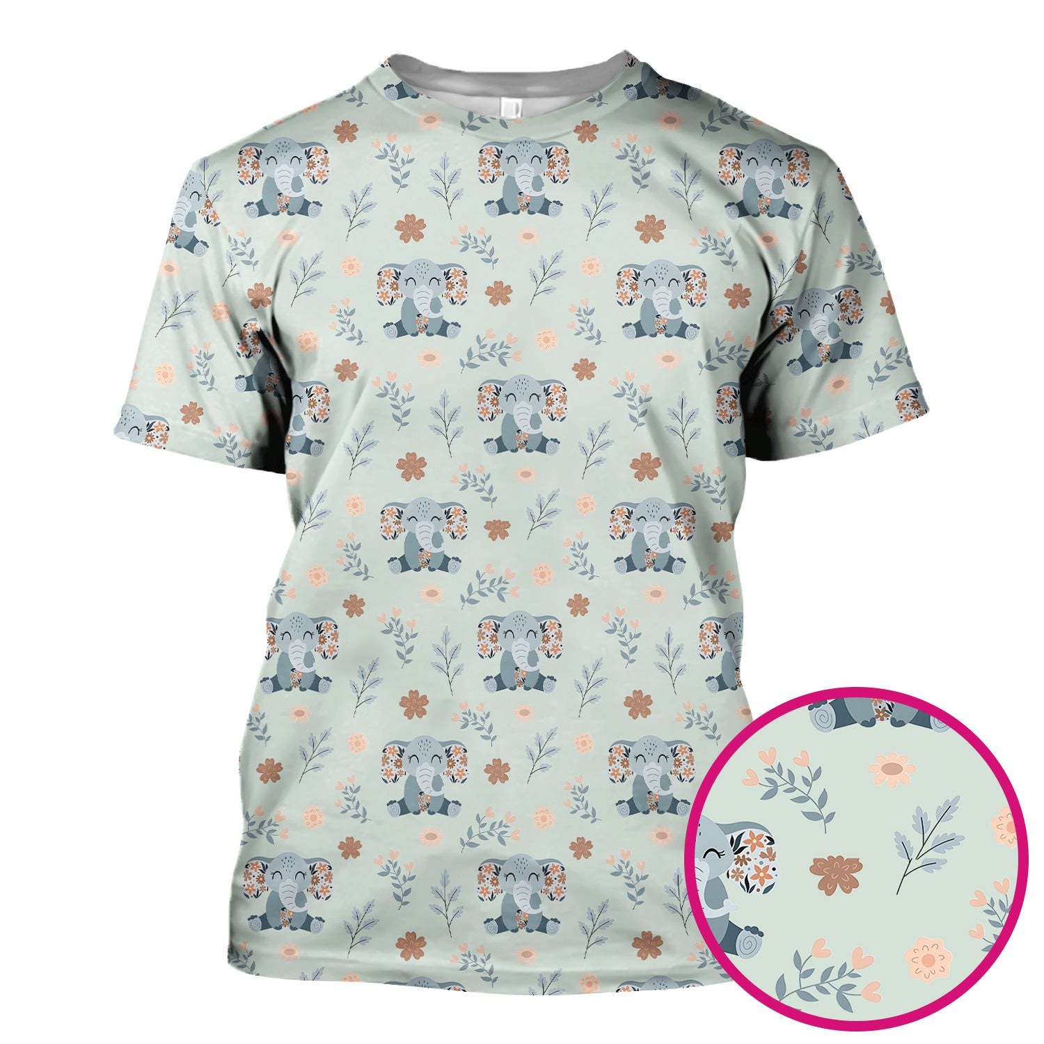 Cute Elephant Floral Print Scrub Top, Comfortable Scrubs for Nurses