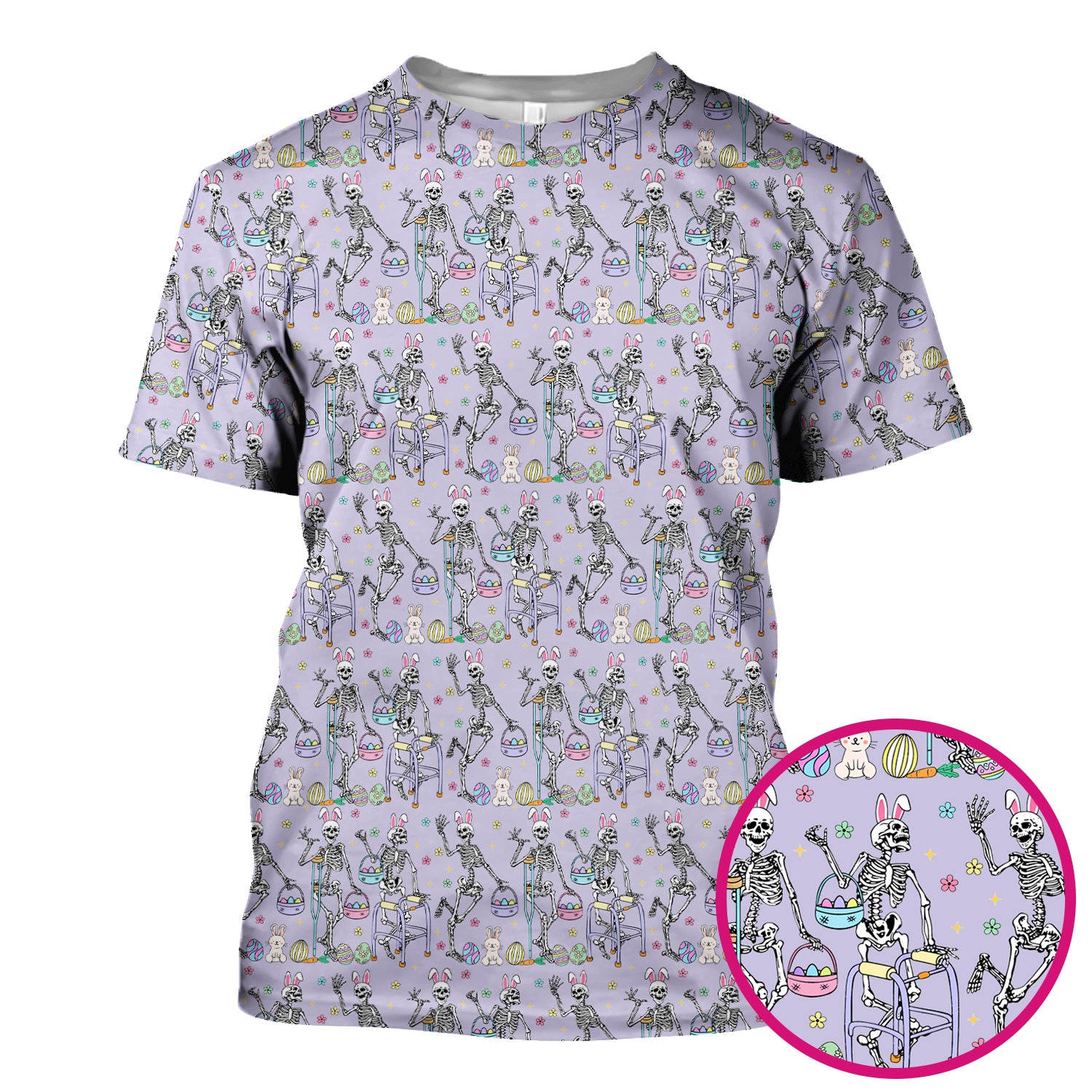 Fun Skeleton Bunny Easter Print Scrub Top, Comfortable Scrubs for Nurses