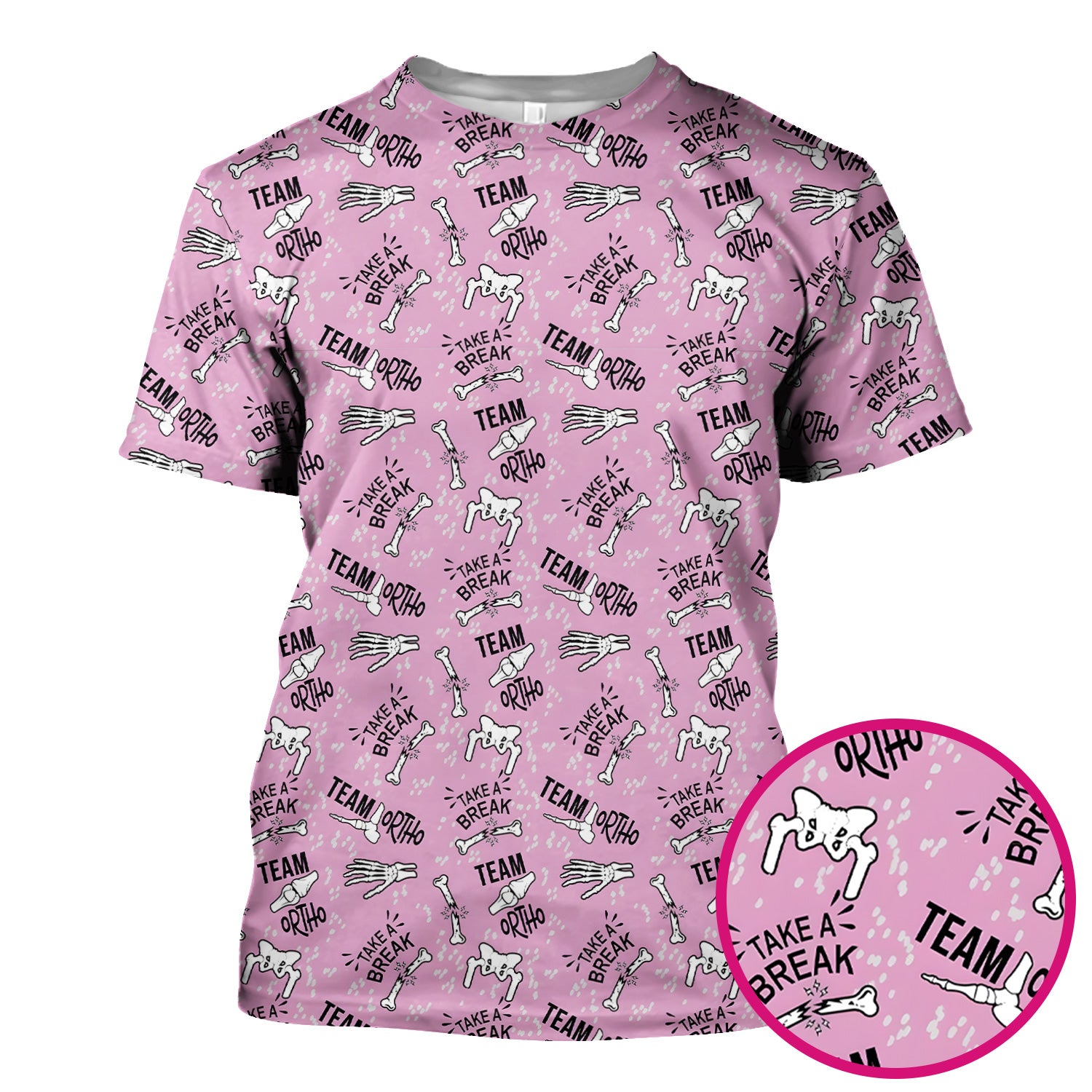 Team Ortho Bone Joint Print Scrub Top, Breathable Fabrics Nursing Uniform