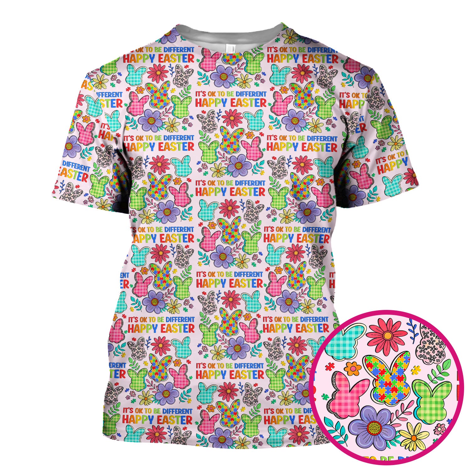 Happy Easter Bunny Floral Print Scrub Top, Breathable Fabrics Nursing Uniform