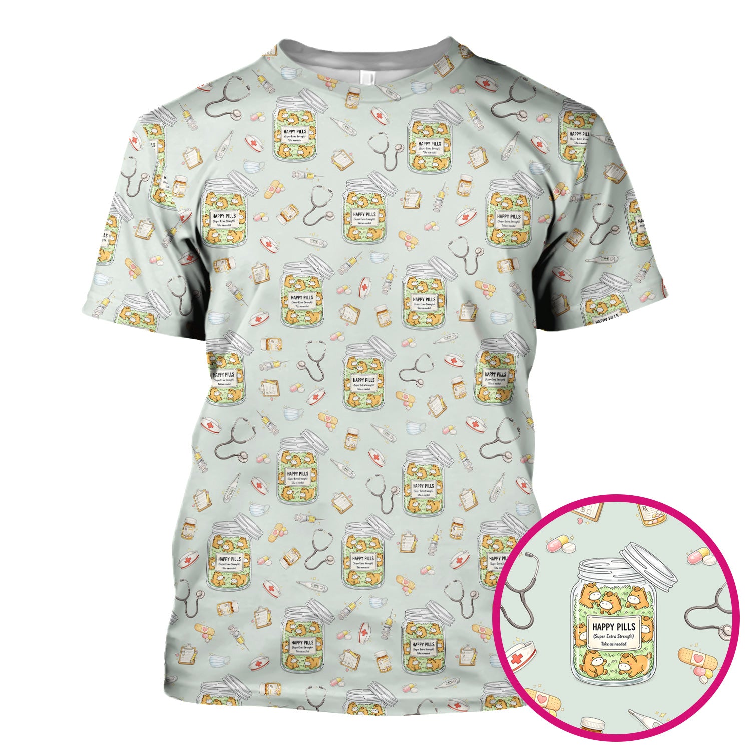 Happy Pills Horse Medical Print Nurse Scrub Top, Comfortable Scrubs for Nurses