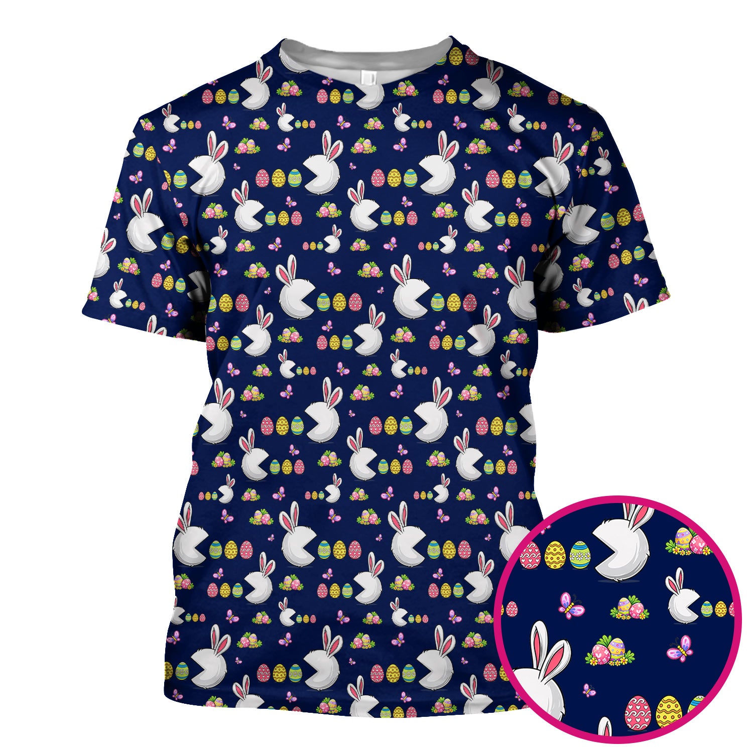 Easter Bunny and Colorful Eggs Print Scrub Top, Breathable Fabrics Nursing Uniform