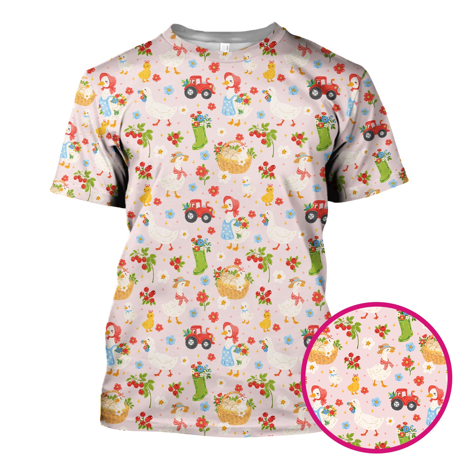 Farm Duck Chicken Tractor Flower Basket Scrub Top, Breathable Fabrics Nursing Uniform
