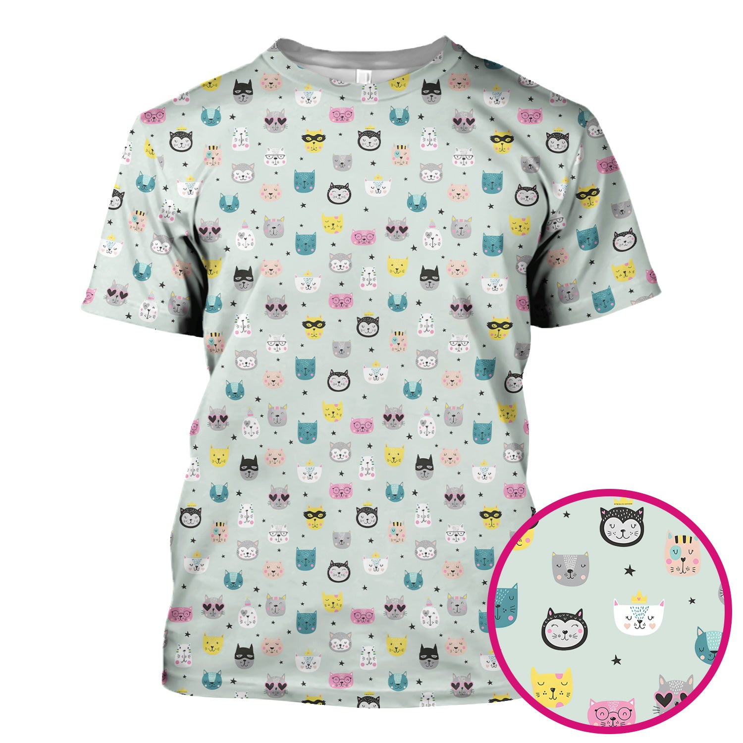 Cute Colorful Cat Pattern Scrub Top, Comfortable Scrubs for Nurses