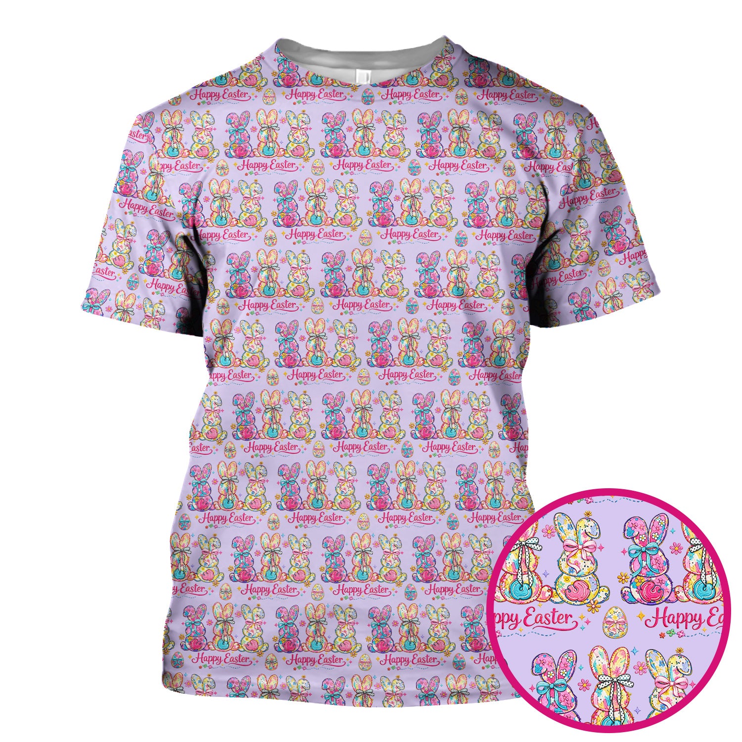 Pink Happy Easter Bunny Pattern Scrub Top, Comfortable Scrubs for Nurses