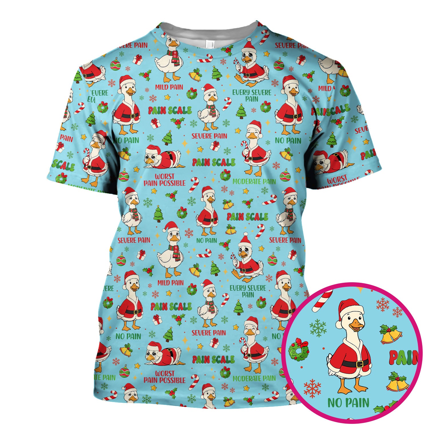 Funny Goose Christmas Scrub Top - Pain Scale Nurse Pattern Shirt - Cute Holiday Medical Scrubs for Women