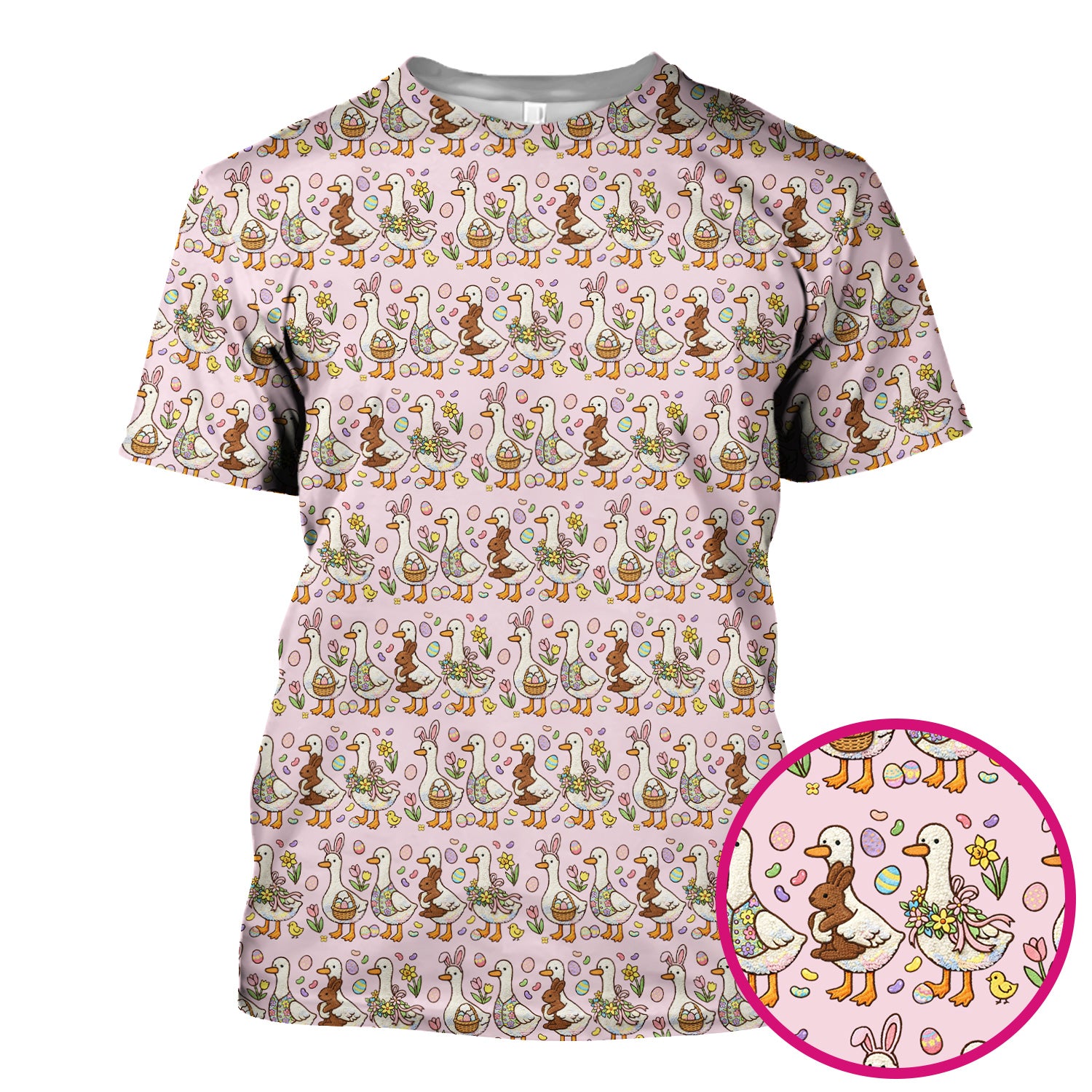 Easter Theme Duck and Bunny Egg Floral Print Scrub Top, Comfortable Scrubs for Nurses