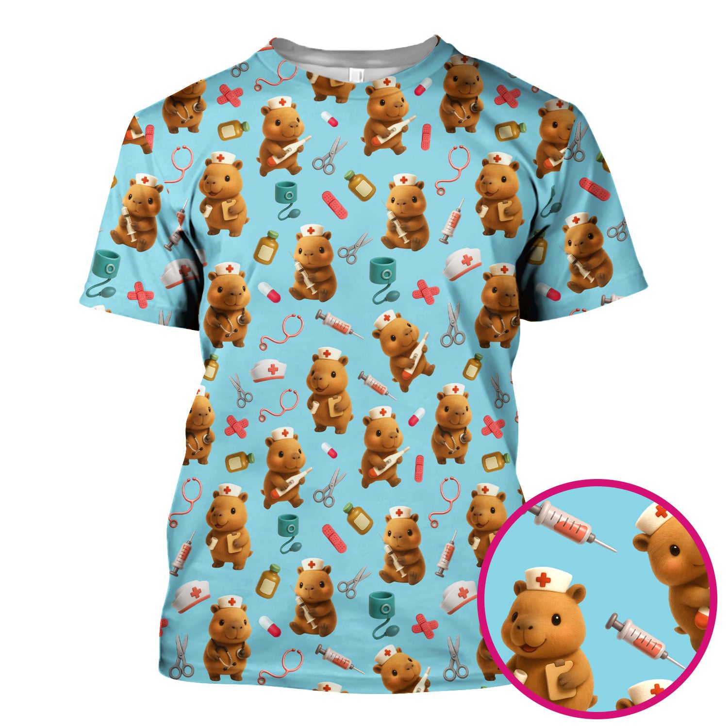 Cute Bear Nurse Scrub Top - Adorable Medical Pattern Shirt - Funny Animal Scrubs for Women Healthcare Workers