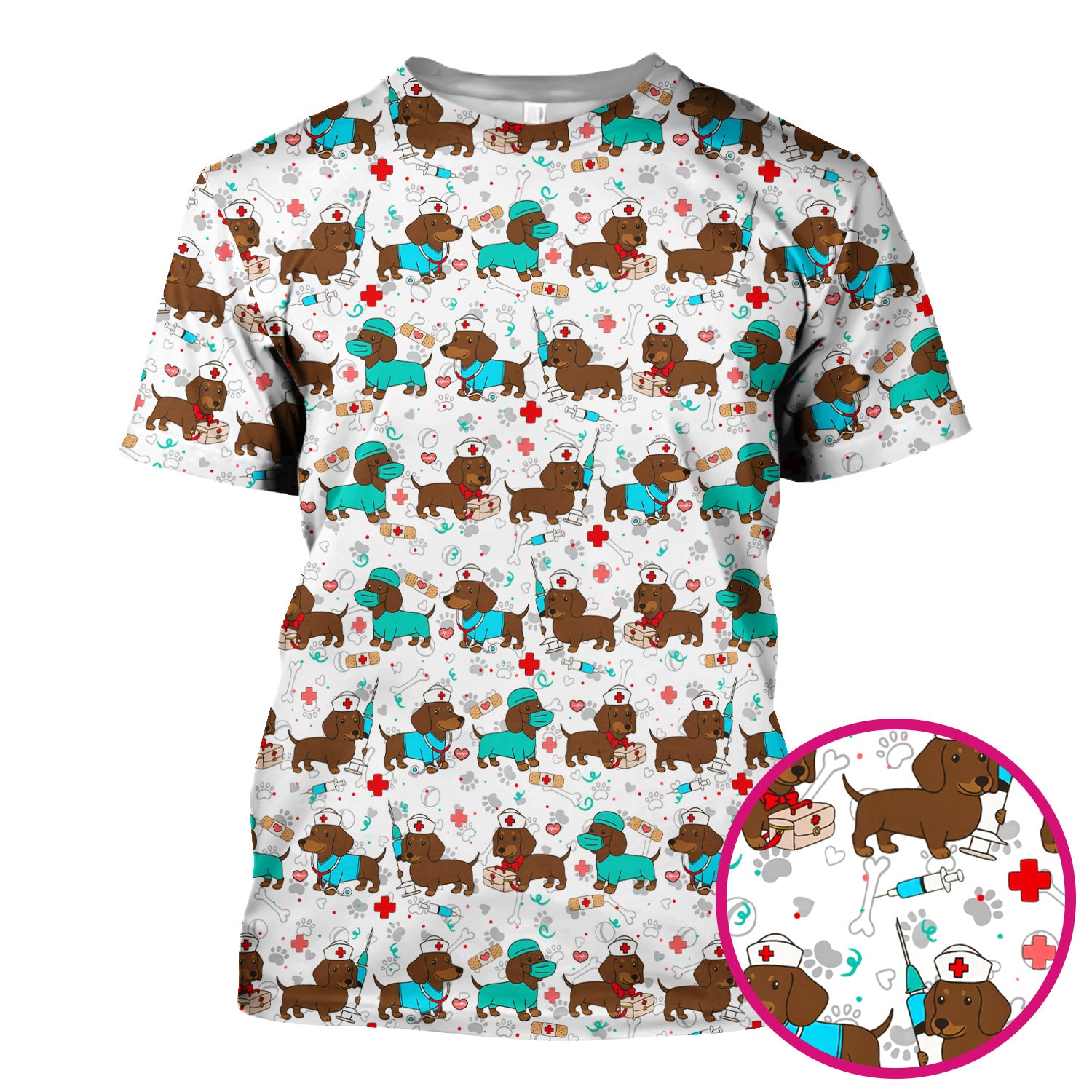 Cute Wiener Dog Dachshund Nurse Scrub Top, Funny Dachshund Dog Scrubs Shirt, Breathable Fabrics Nursing Uniform