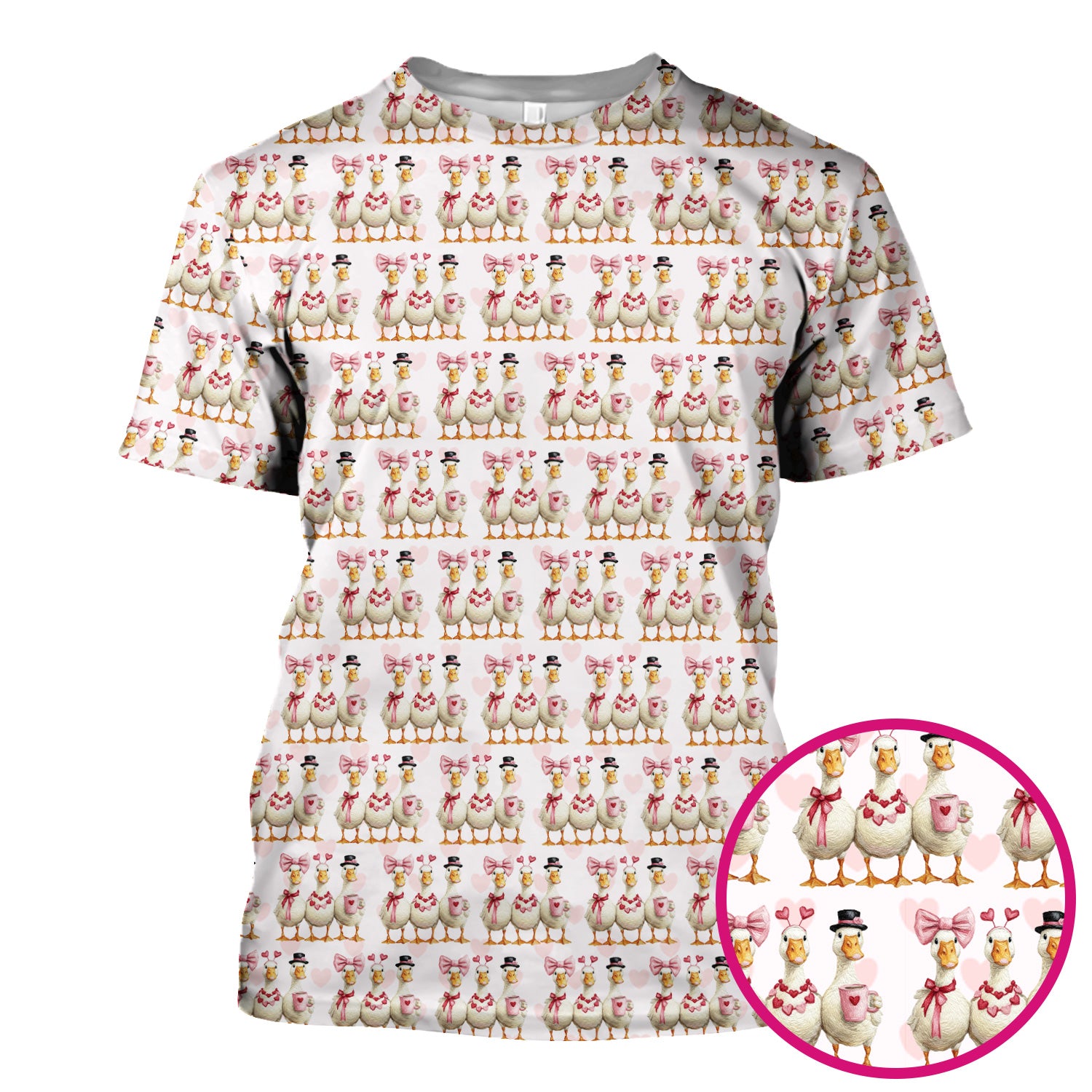 Charming Valentine Goose Heart Pink Design Scrub Top, Comfortable Scrubs for Nurses