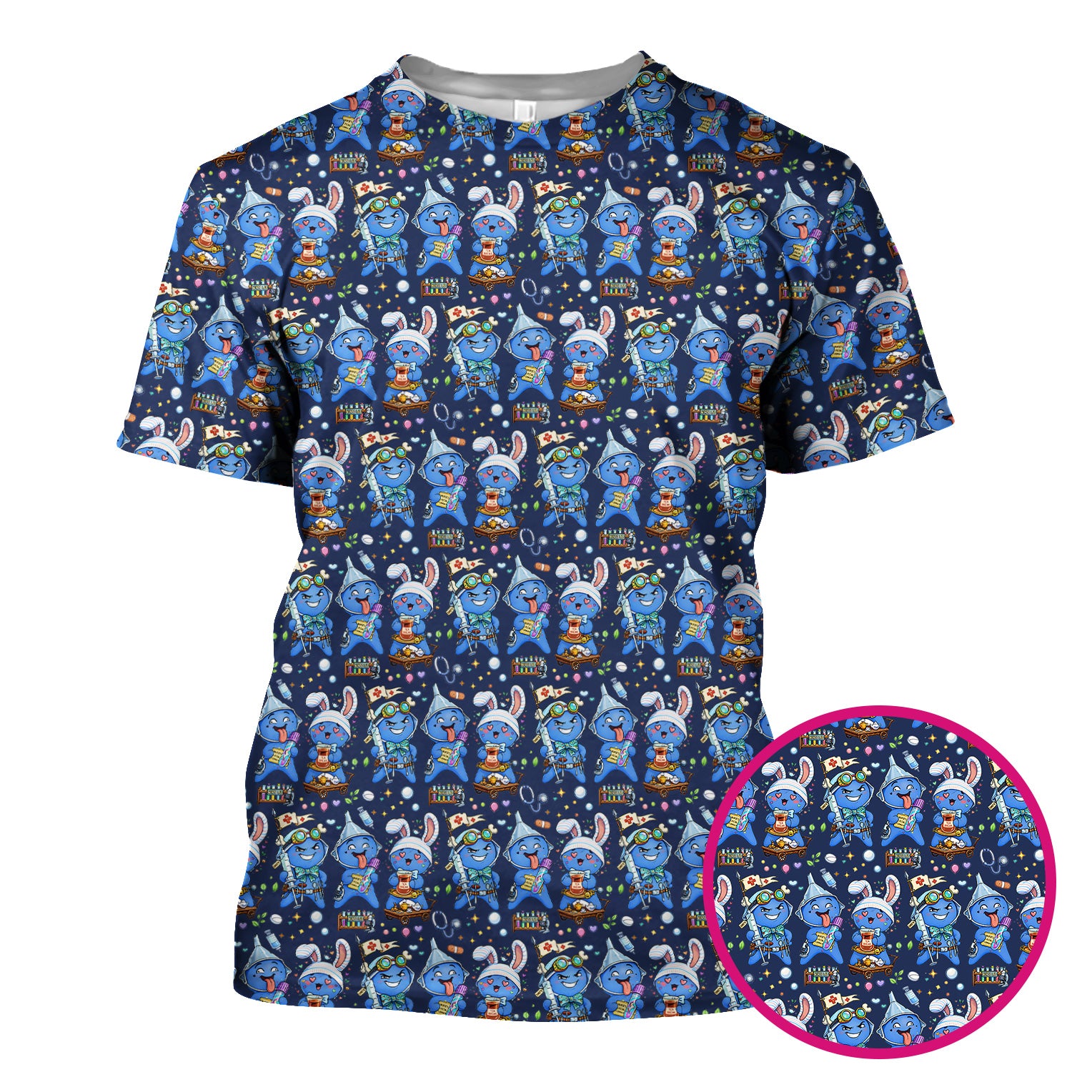 Cute Glove Doll Hospital Medical Cartoon Nurse Pattern Scrub Top, Comfortable Scrubs for Nurses