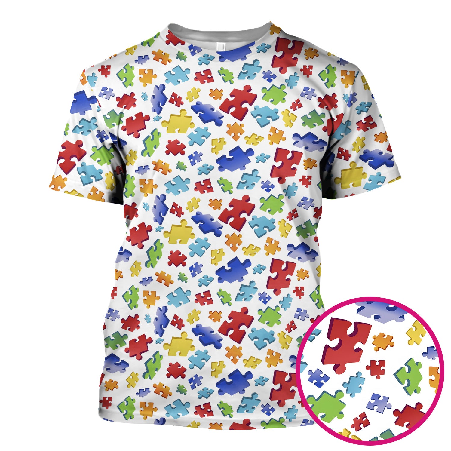 Colorful Scattered Puzzle Piece Pattern Scrub Top, Breathable Scrubs for Nurses, Autism