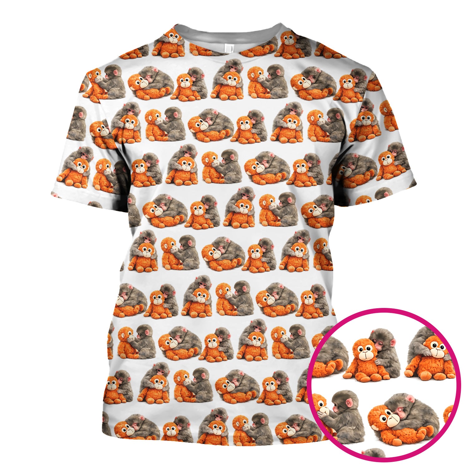 Cute Baby Monkey Plush Toy Animal Pattern Scrub Top, Breathable Medical Uniform Top
