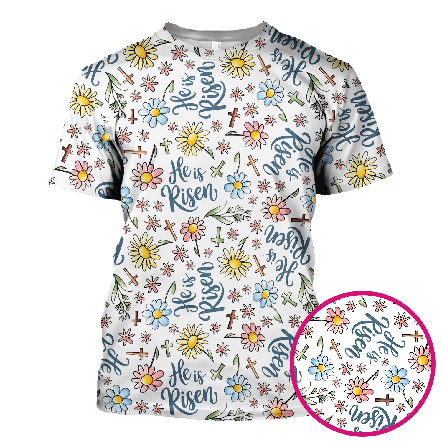 He Is Risen Cross Flower Pattern Scrub Top, Comfortable Scrubs For Nurses
