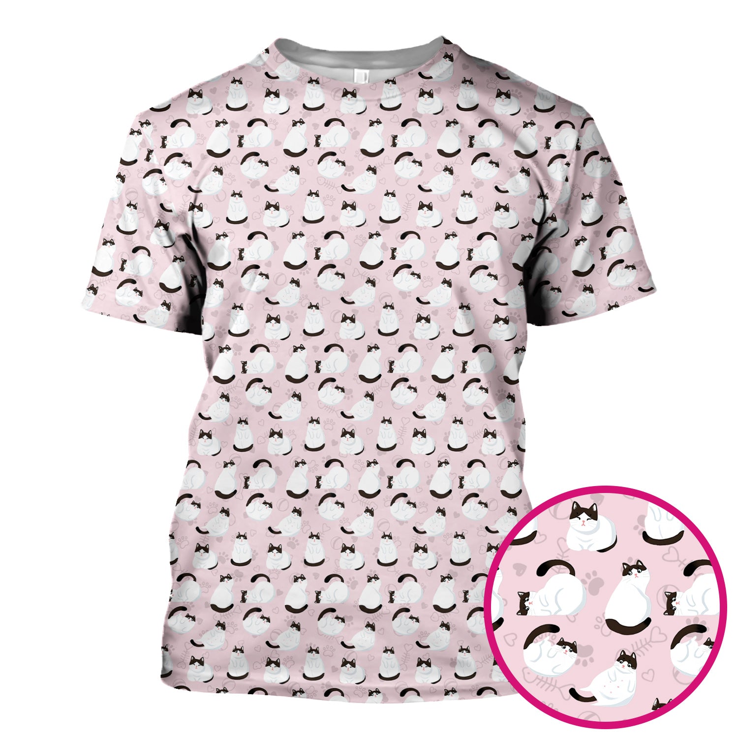 Cute Cat Pattern Medical Scrub Top, Breathable Fabrics Nursing Uniform